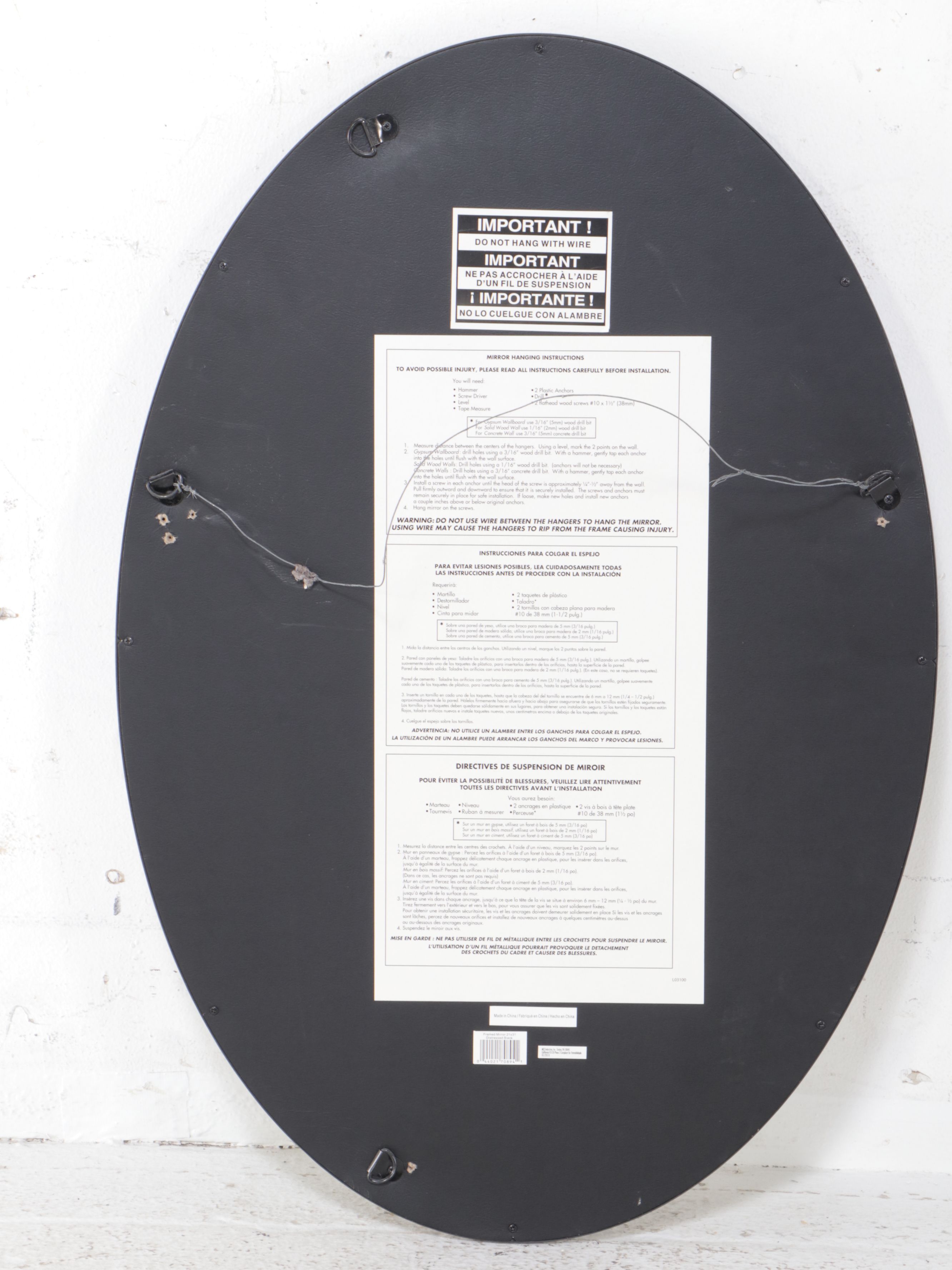 Victorian Style Distressed Black Wooden Framed Oval Wall Mirrors