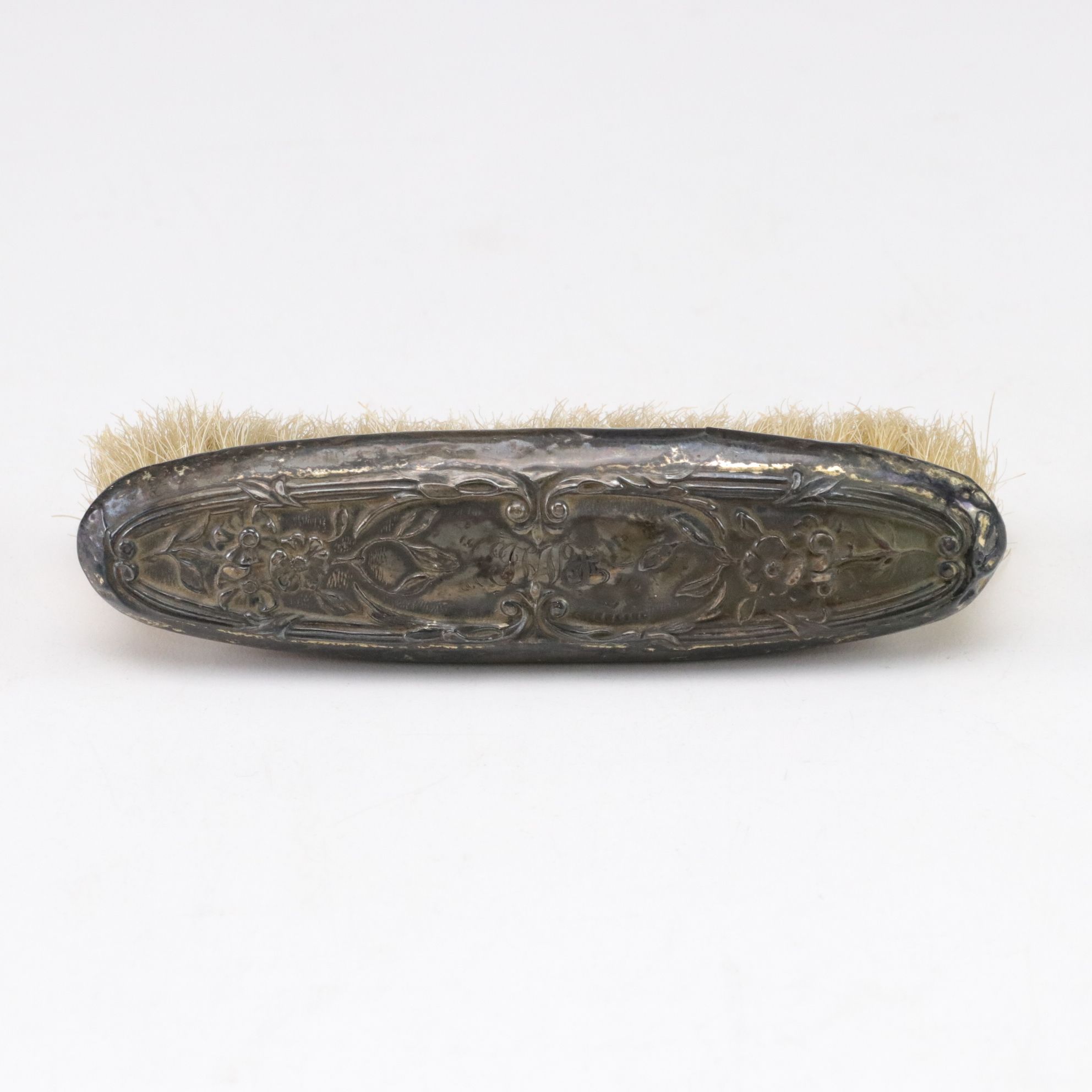 Victorian Sterling Silver Clothes Brush and Cut  Black Glass Perfume Bottle