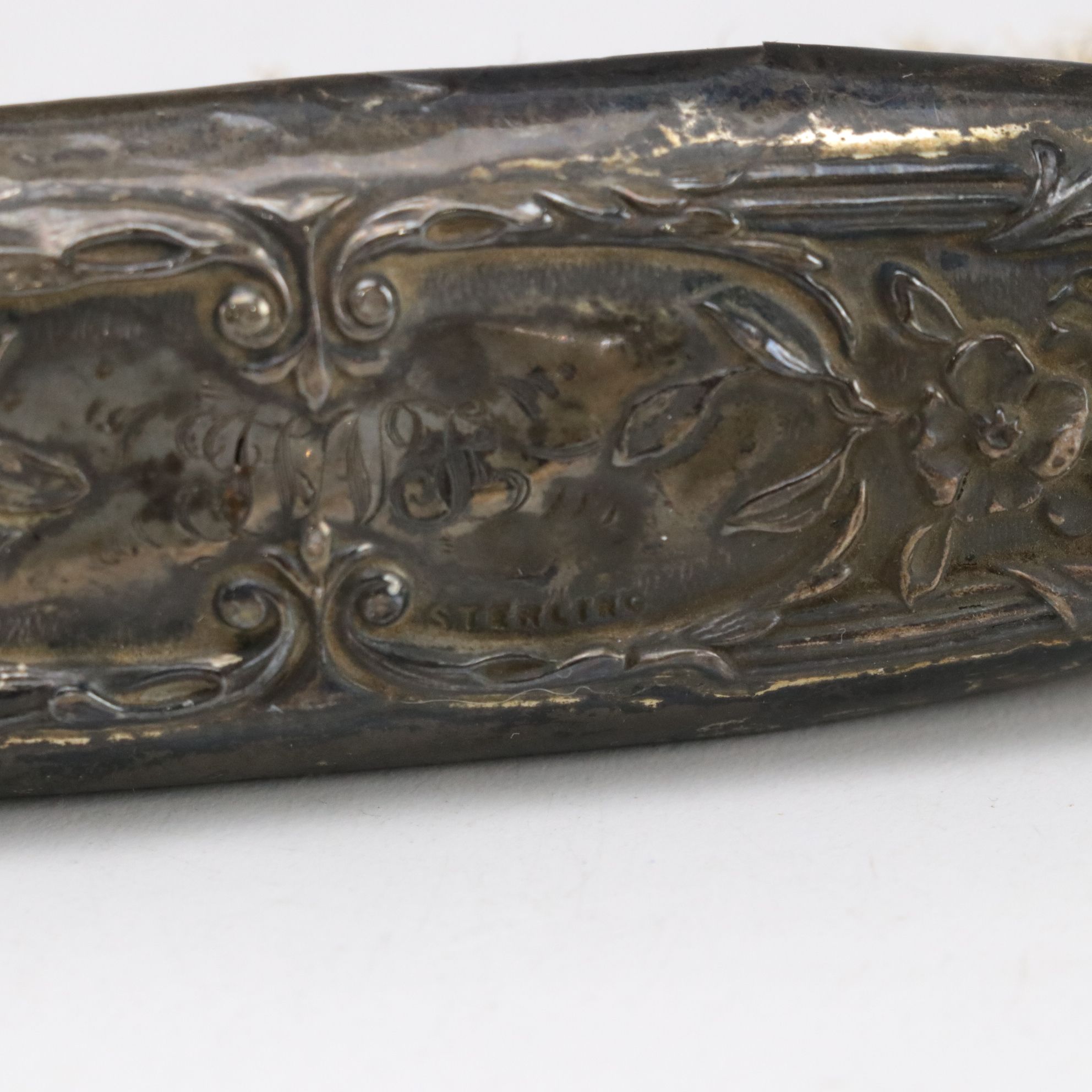 Victorian Sterling Silver Clothes Brush and Cut  Black Glass Perfume Bottle