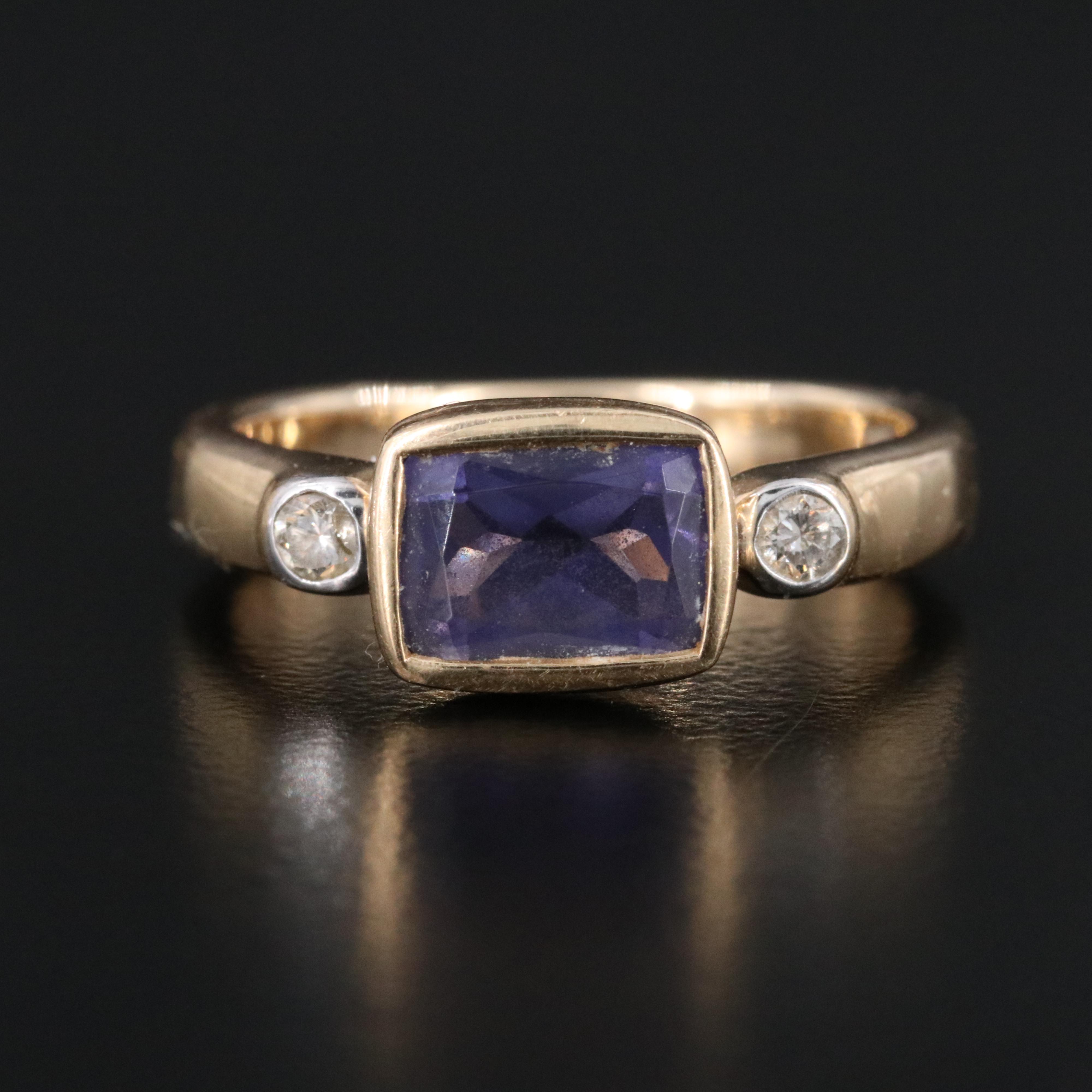 14K Iolite and Diamond Ring