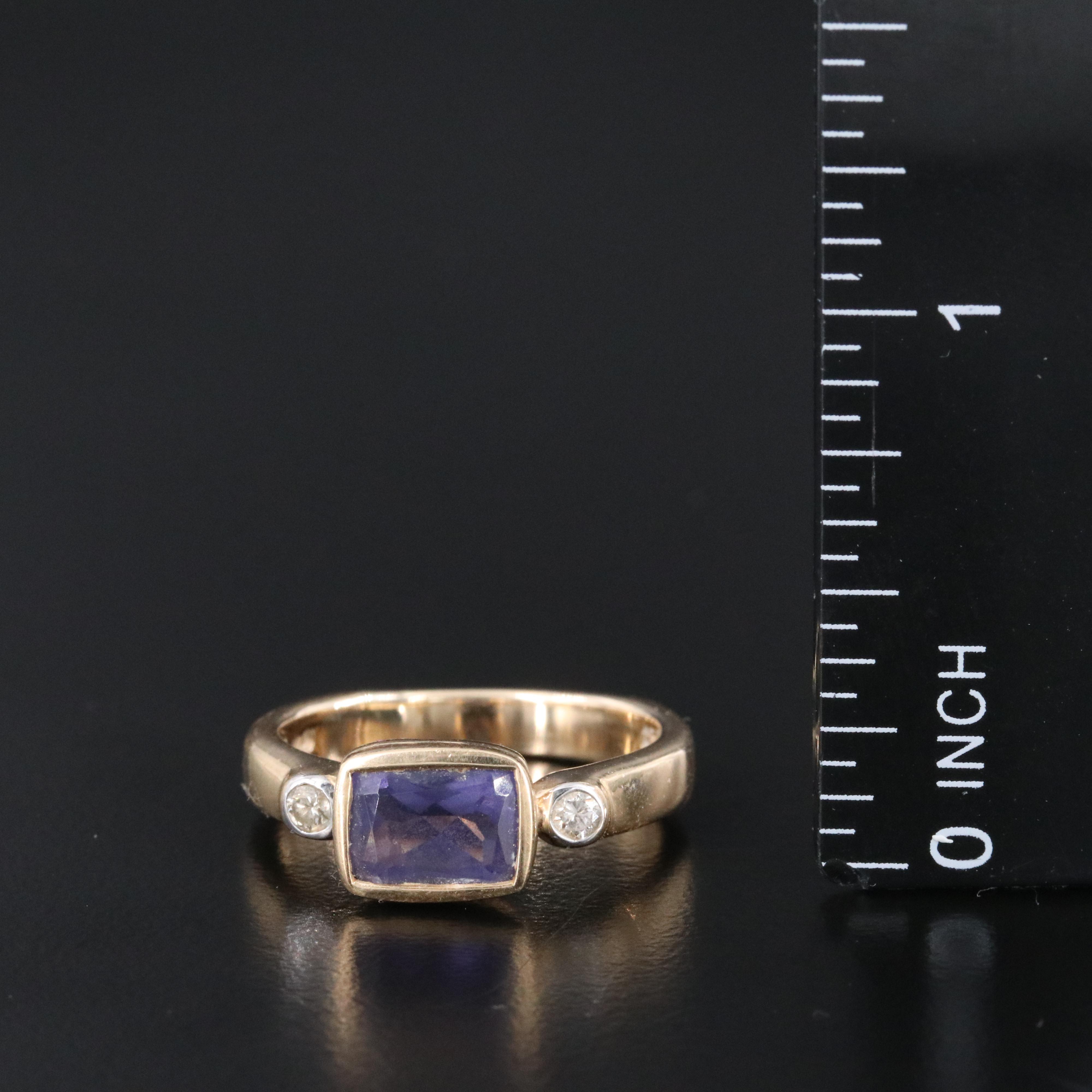 14K Iolite and Diamond Ring