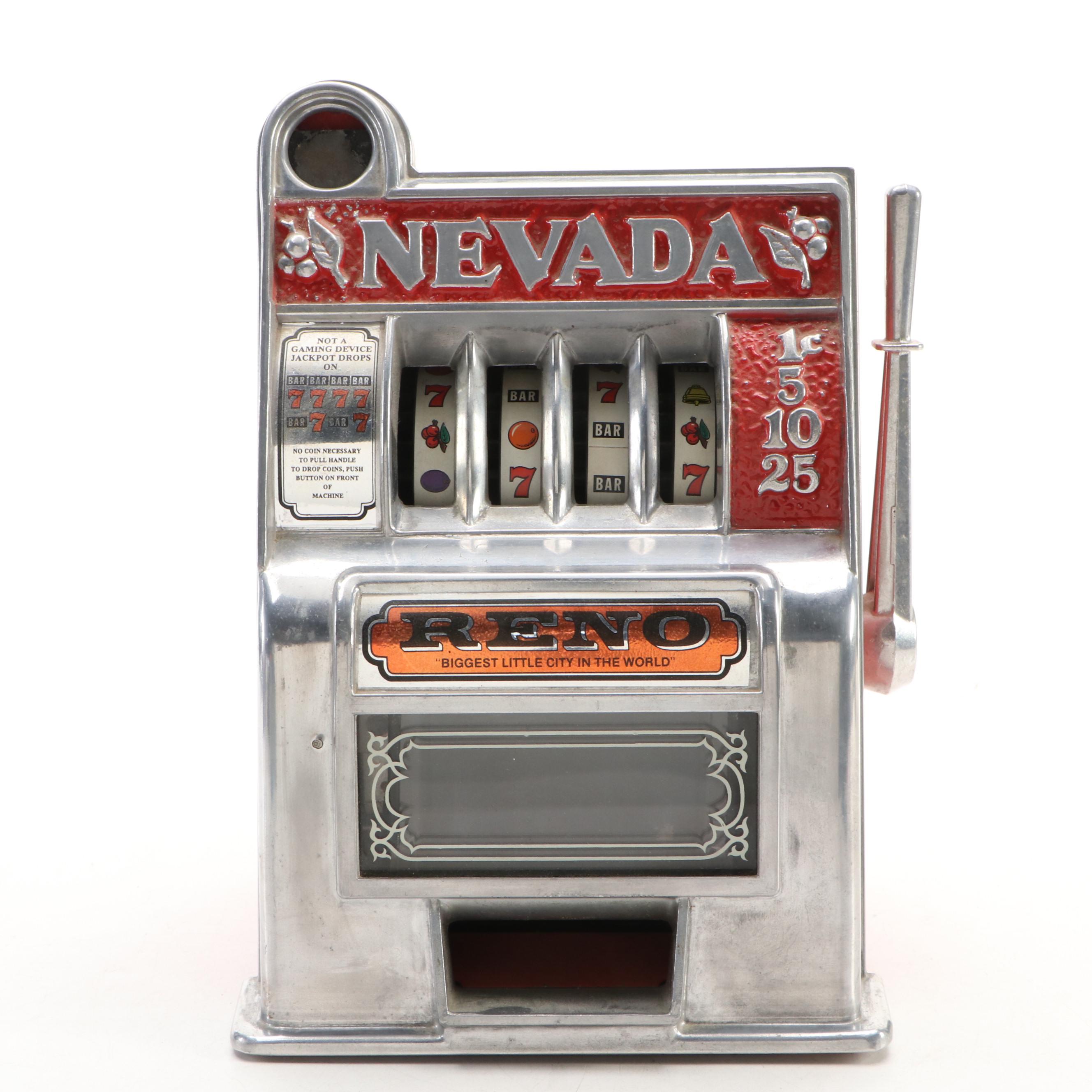 Reno Nevada Metal Slot Machine Bank, Mid-20th Century