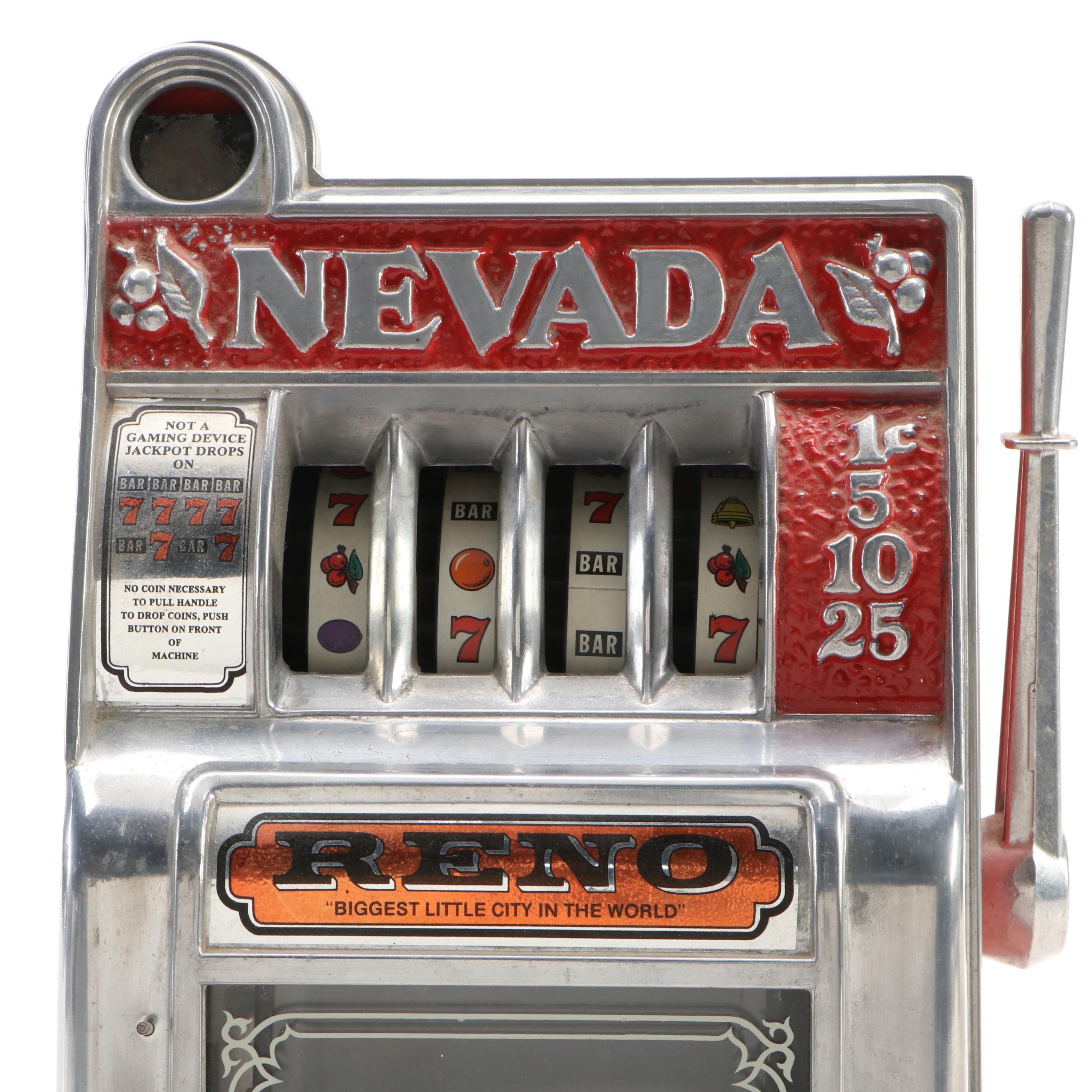 Reno Nevada Metal Slot Machine Bank, Mid-20th Century