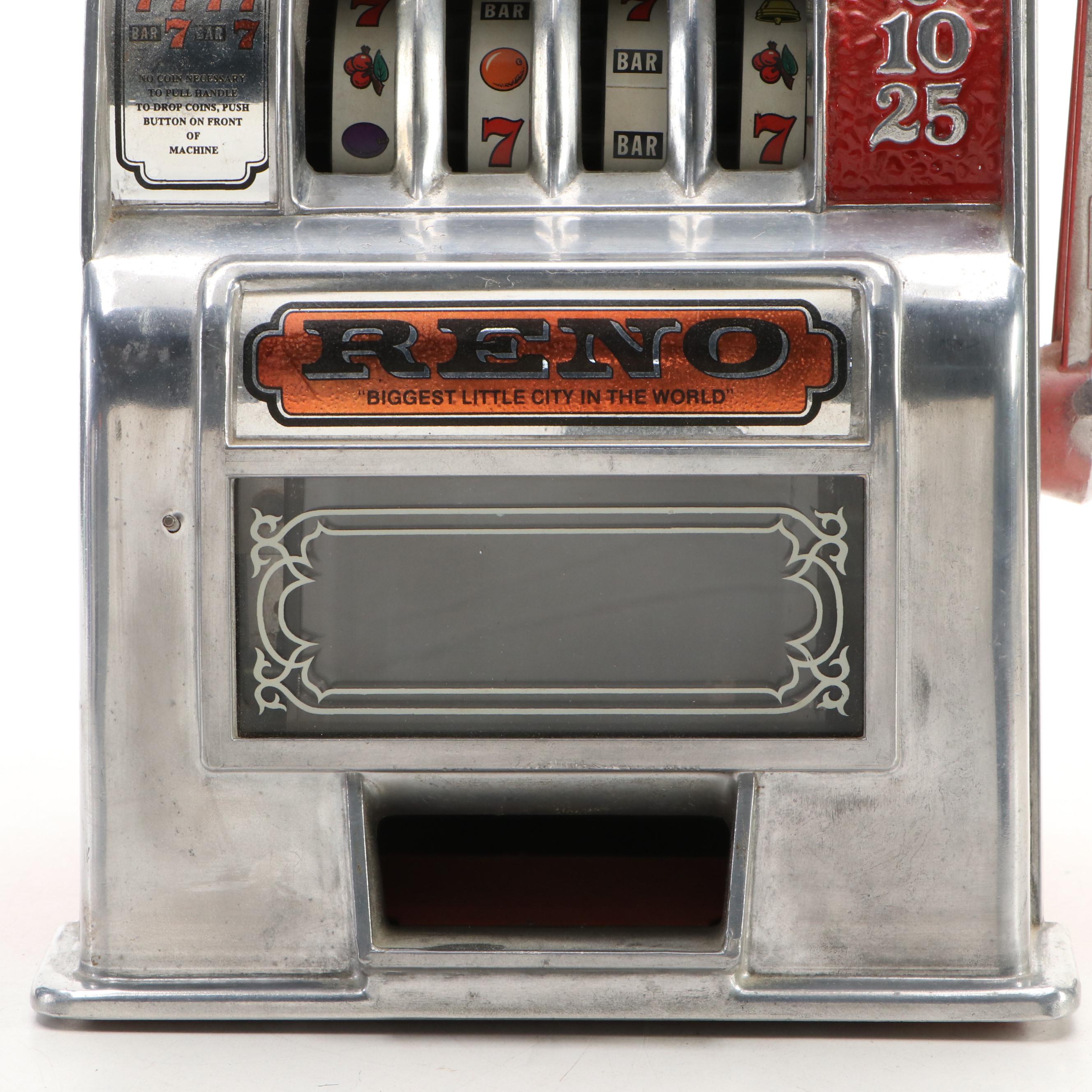 Reno Nevada Metal Slot Machine Bank, Mid-20th Century