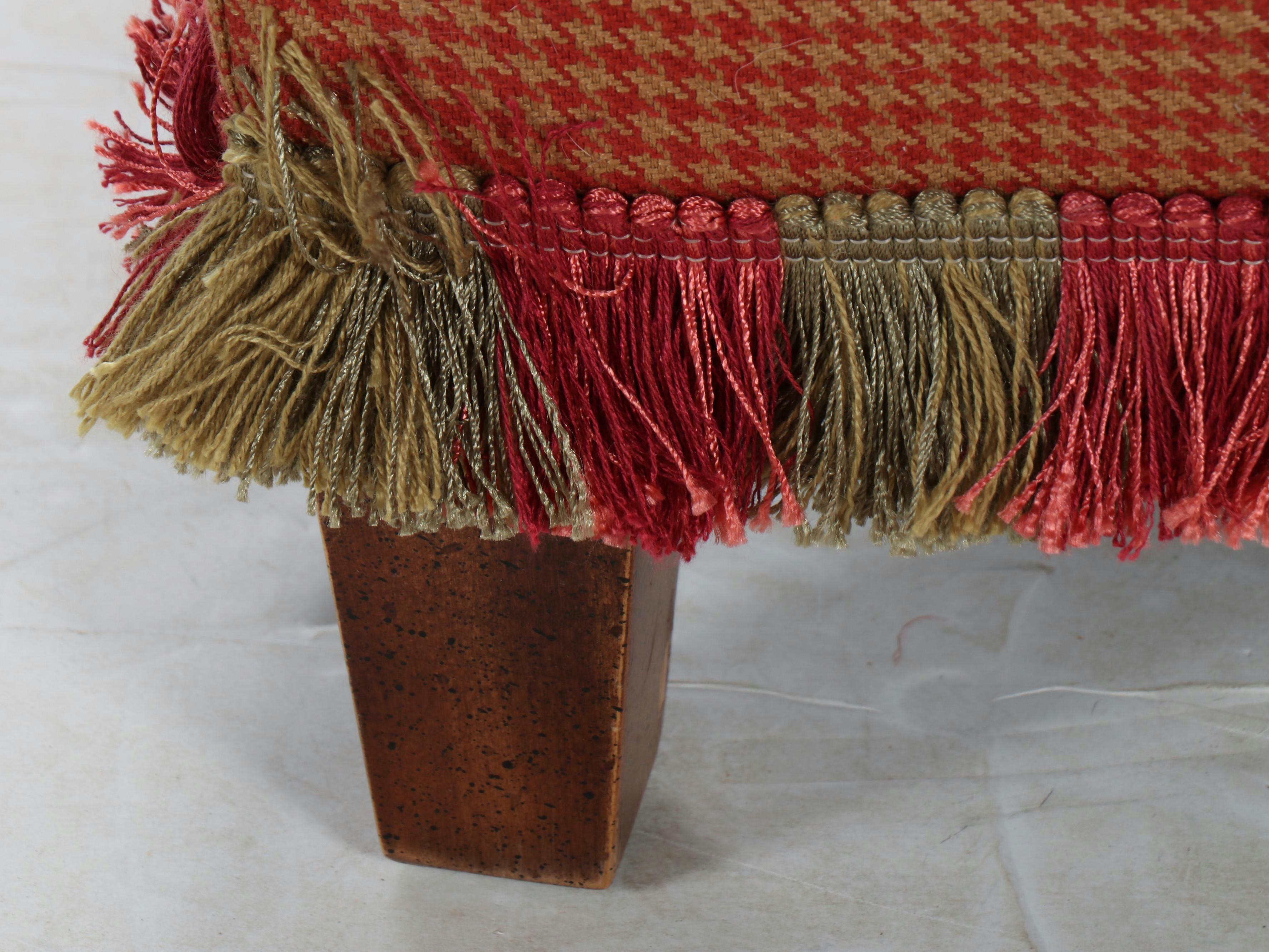 Wesley Hall Wingback Armchair in Equestrian Upholstery with Ottoman