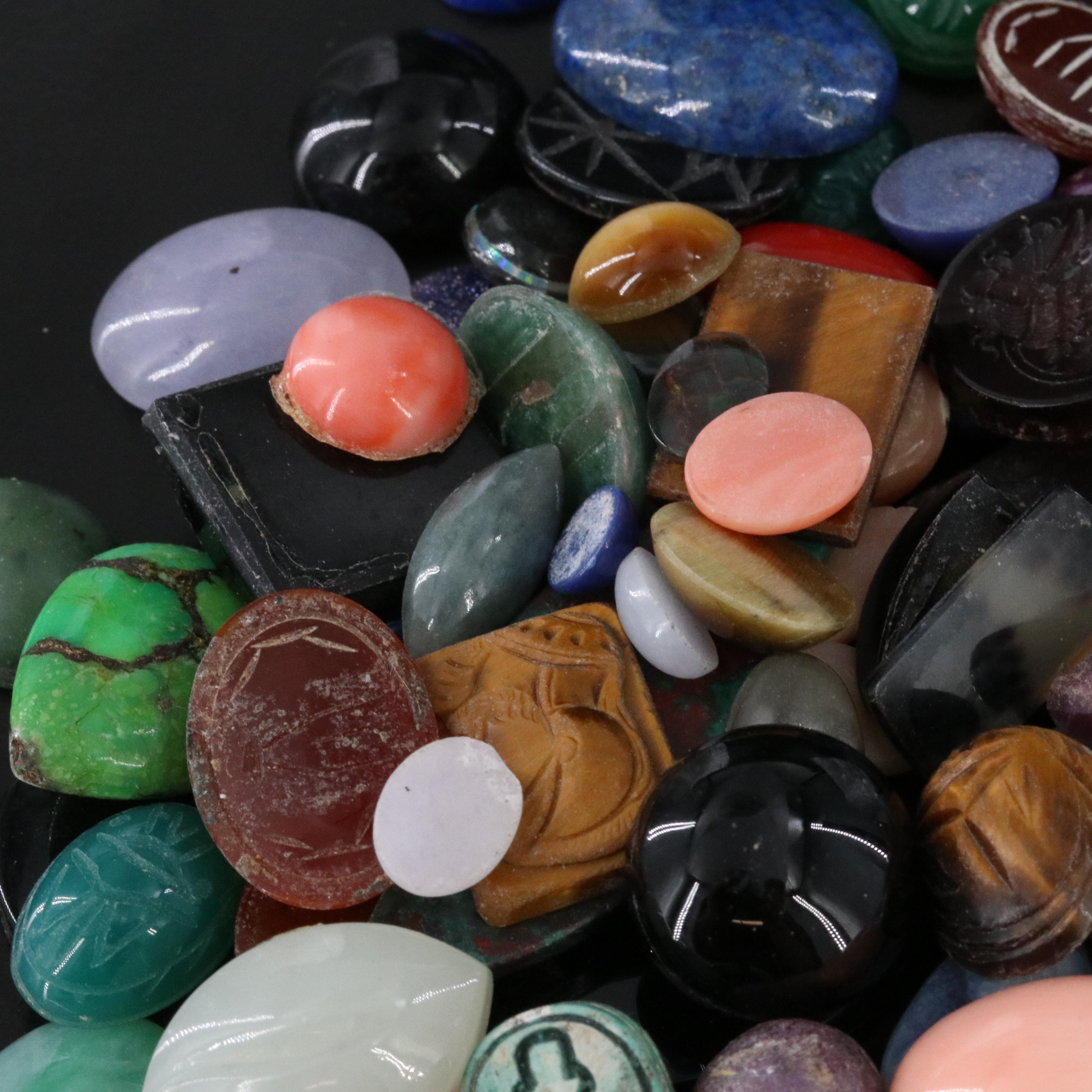 Loose Gemstone Lot Including Bloodstone, Coral and Tiger's Eye