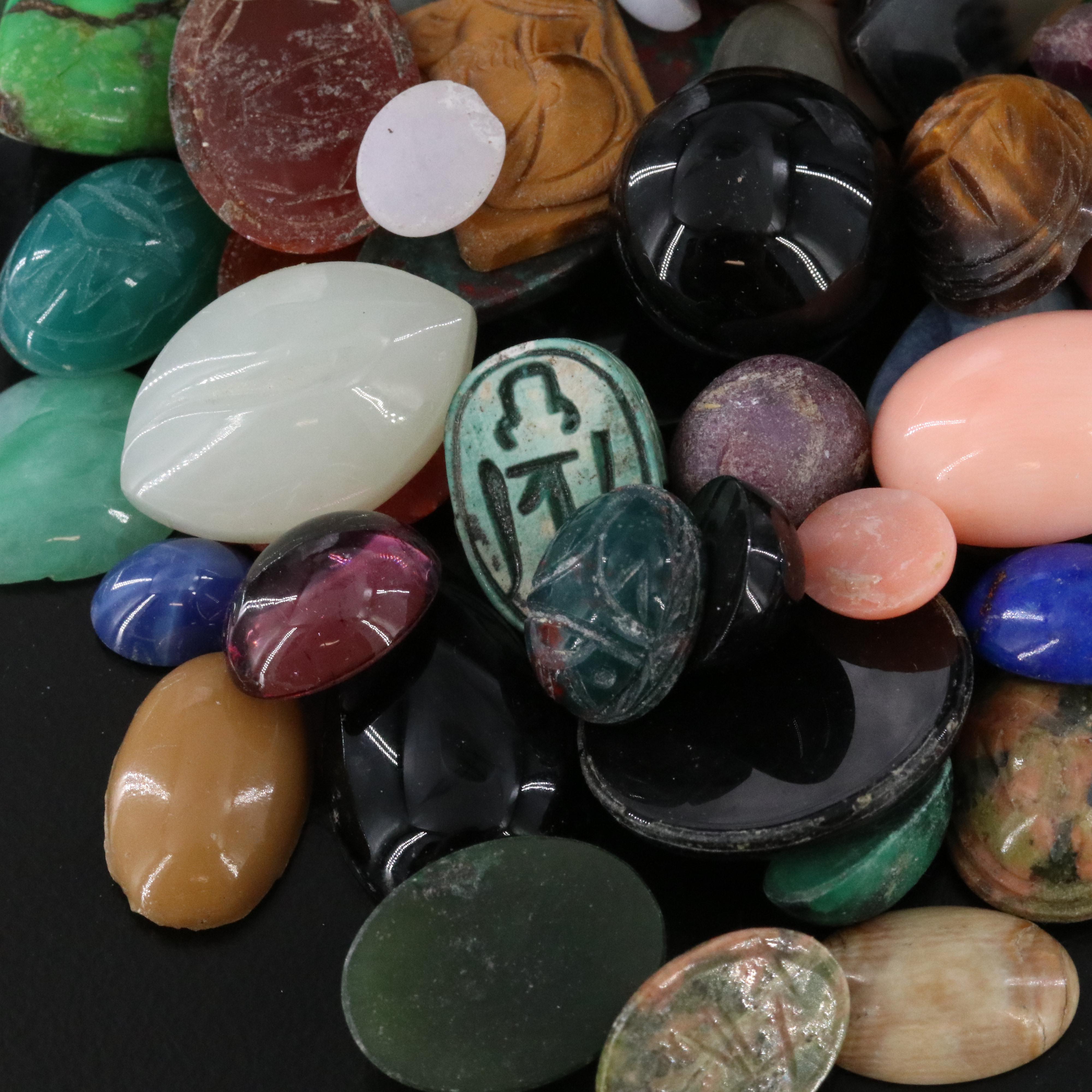 Loose Gemstone Lot Including Bloodstone, Coral and Tiger's Eye