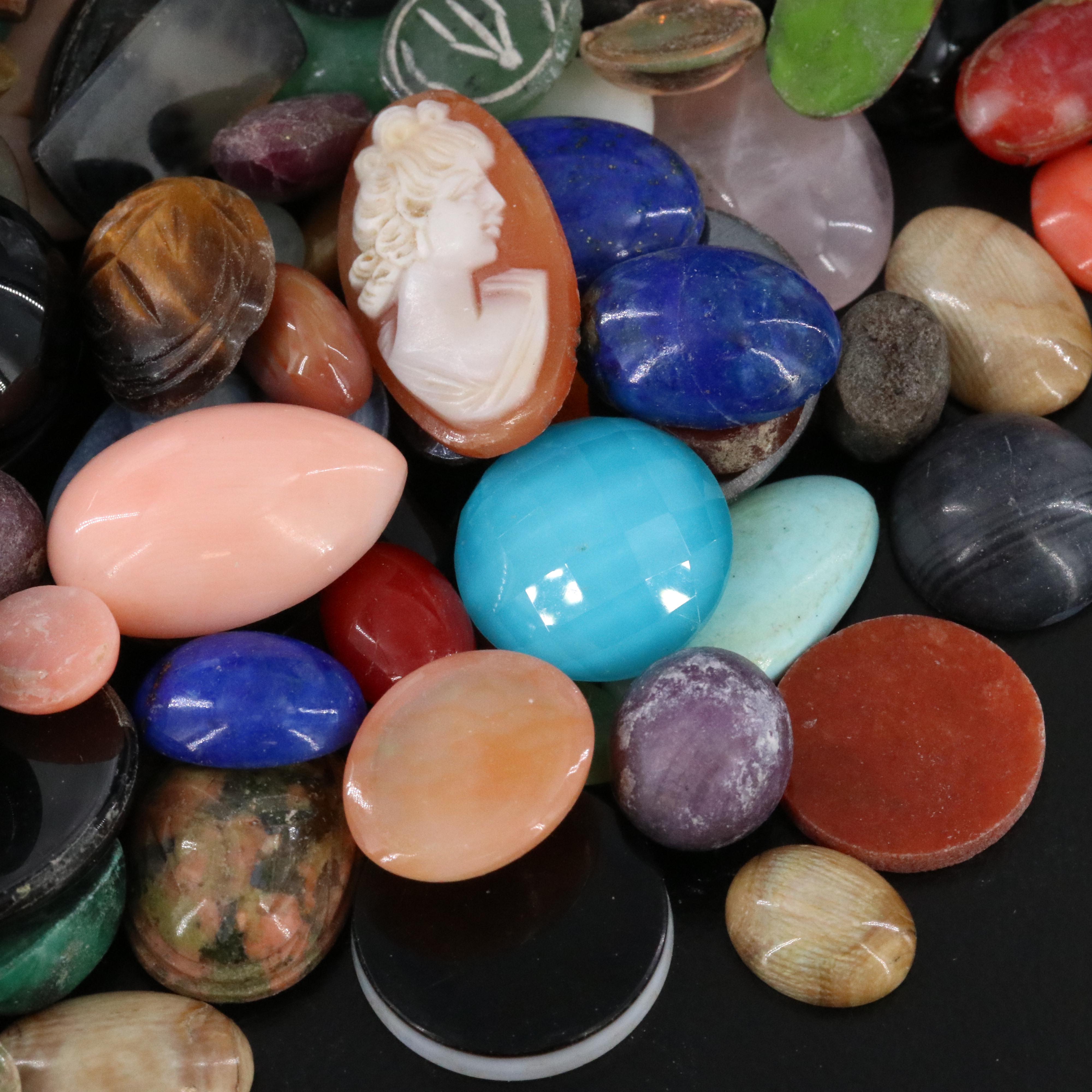 Loose Gemstone Lot Including Bloodstone, Coral and Tiger's Eye