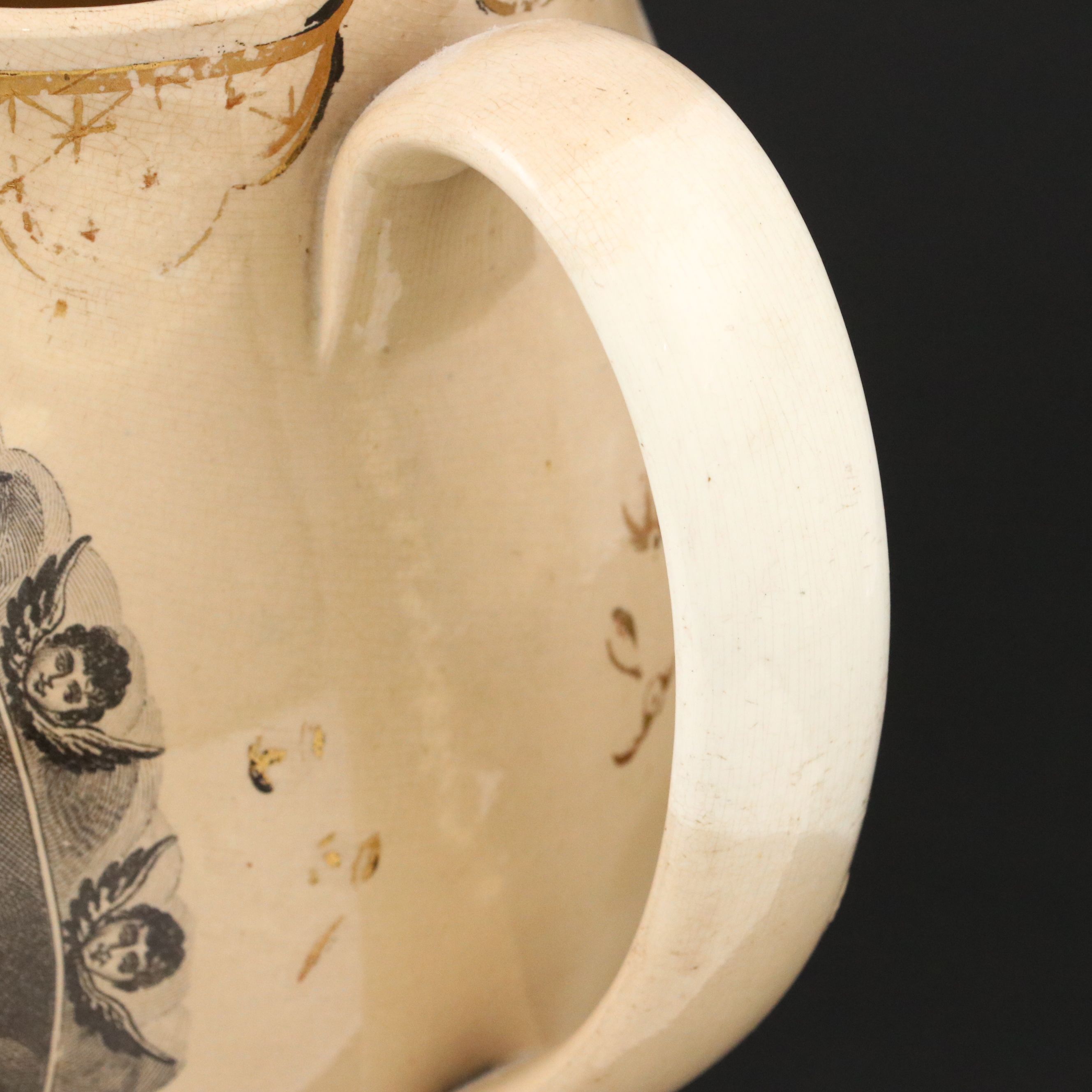 American Market Historical Liverpool Apotheosis of Washington Creamware Pitcher