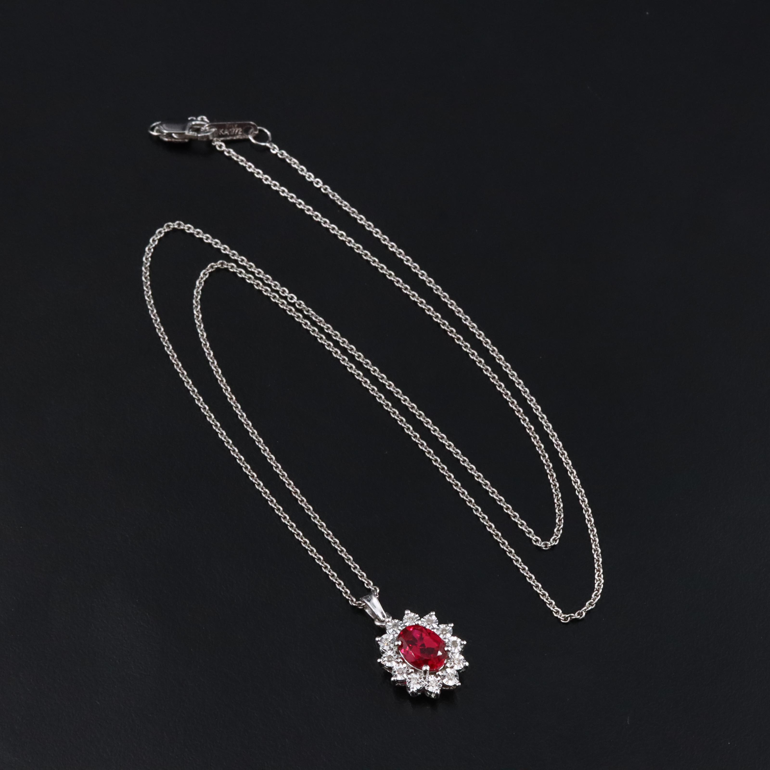 Sterling Ruby and Diamond Pendant Necklace