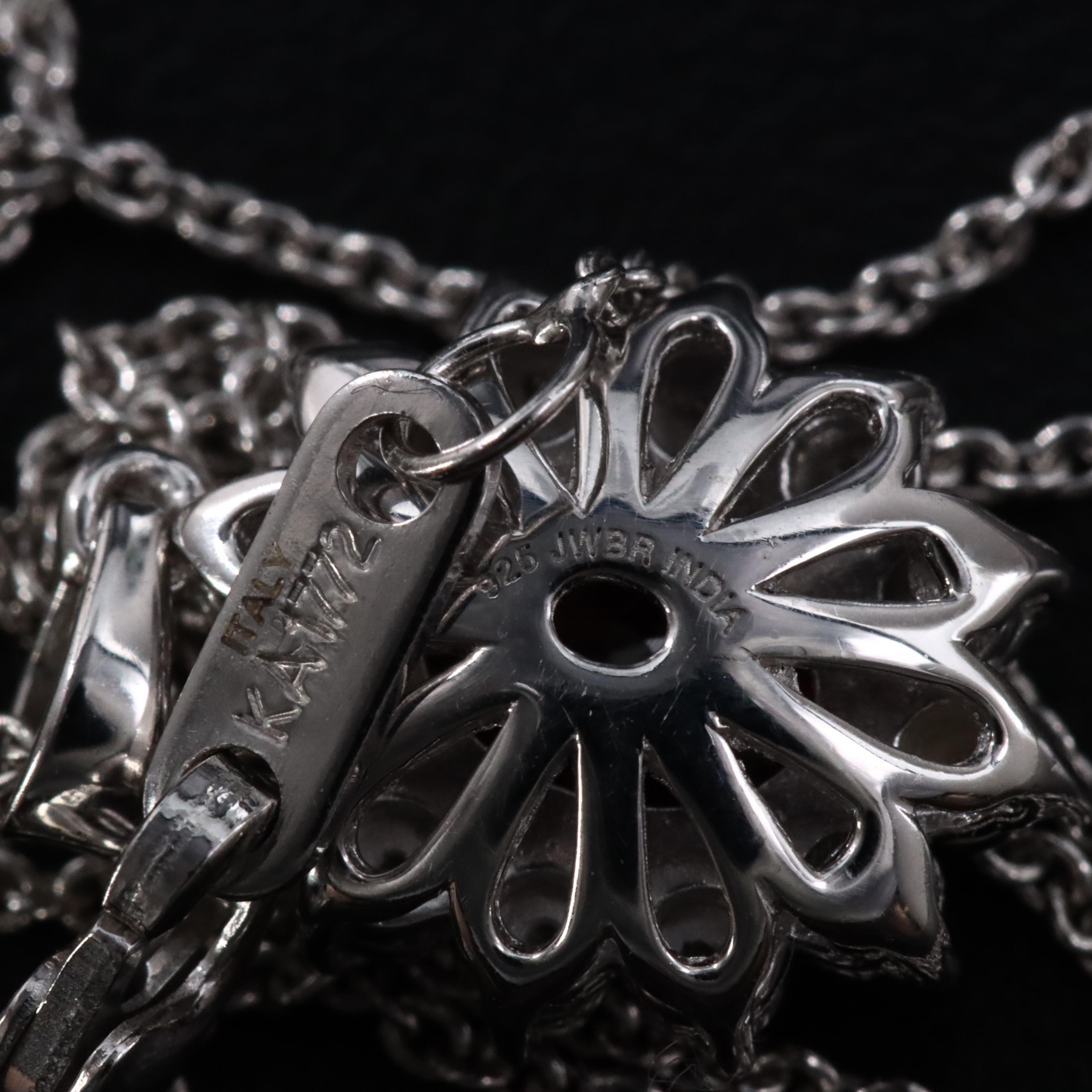 Sterling Ruby and Diamond Pendant Necklace