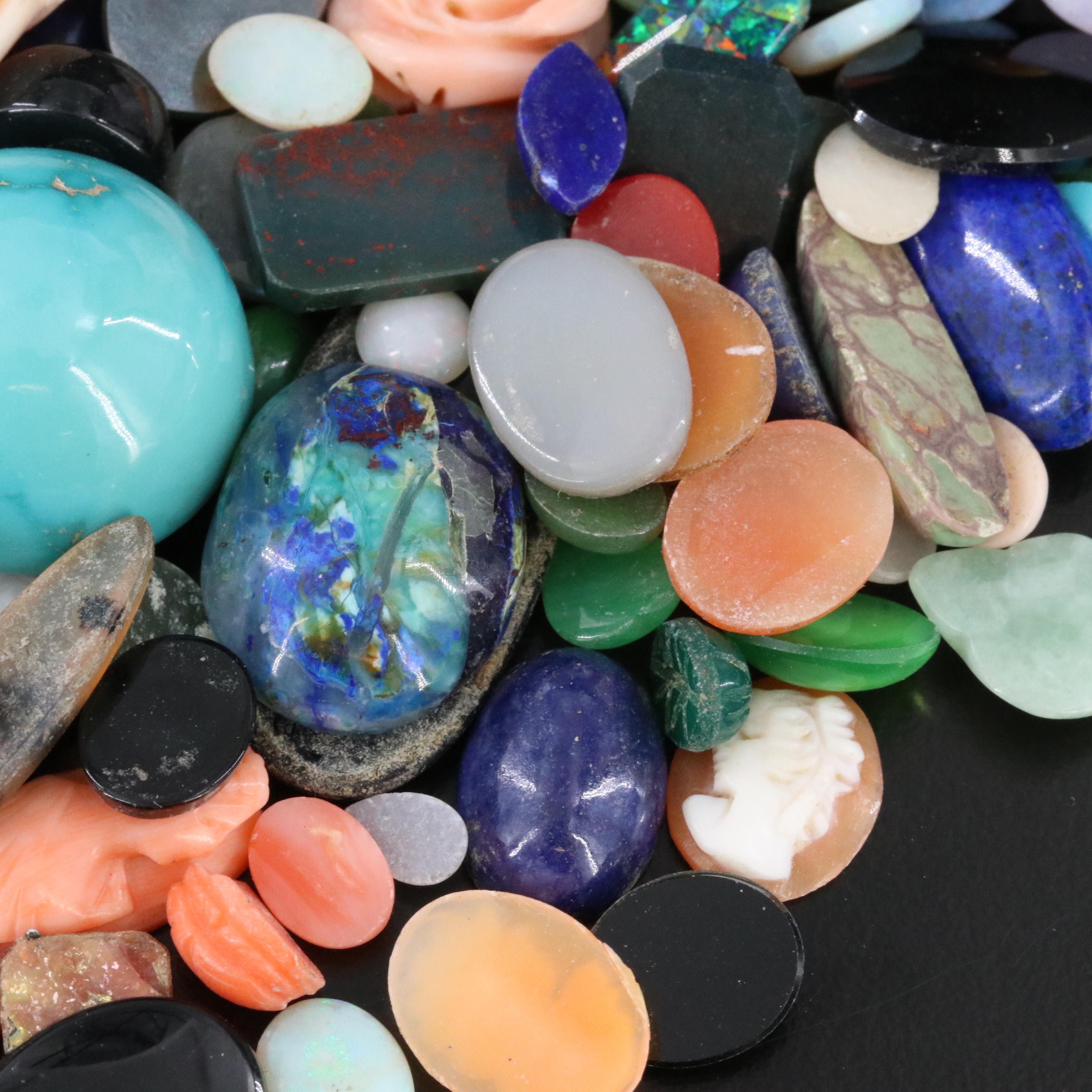 Loose Gemstone Lot Including Coral, Shell and Tiger's Eye