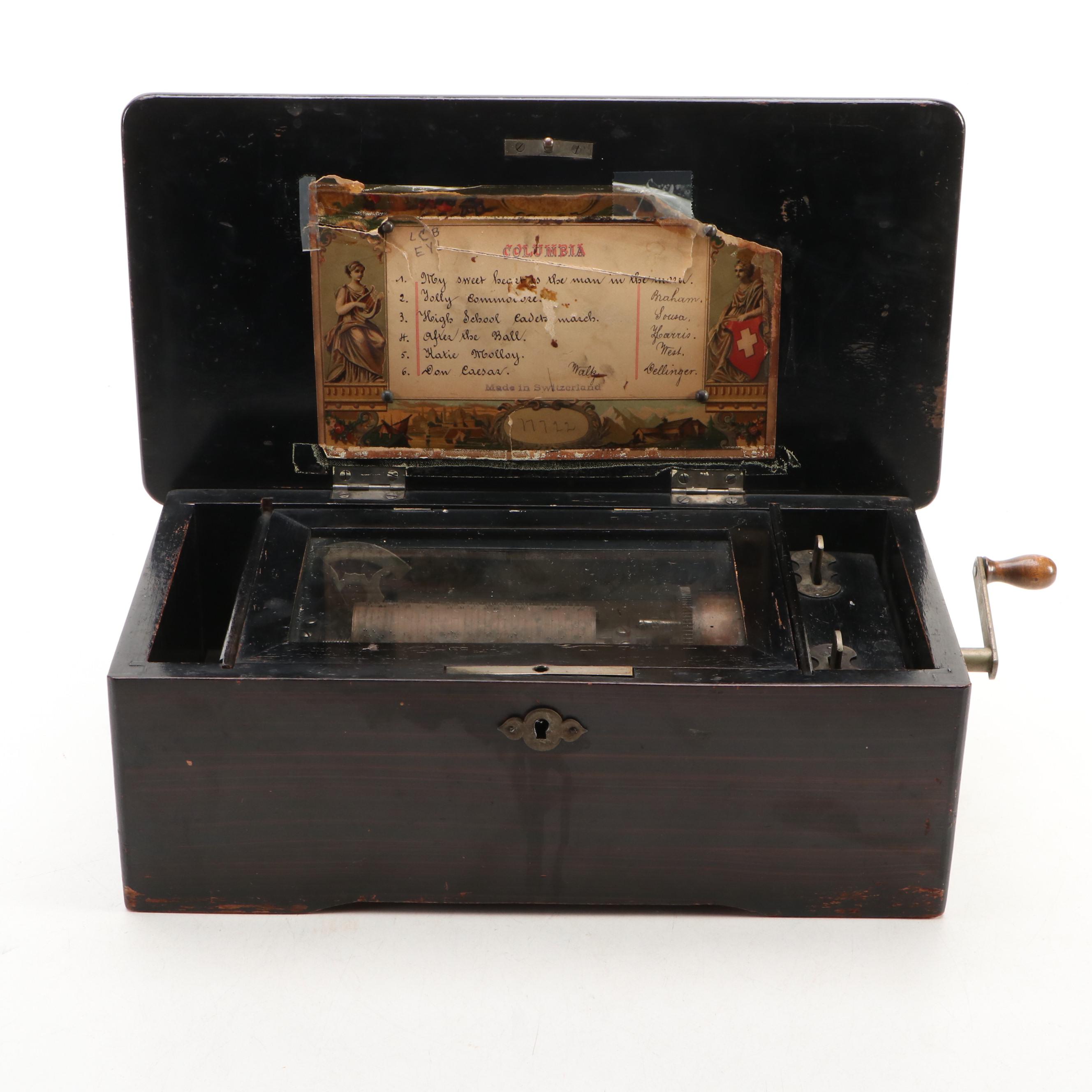 Victorian Rosewood Cylindrical Music Box, Late 19th/ Early 20th Century