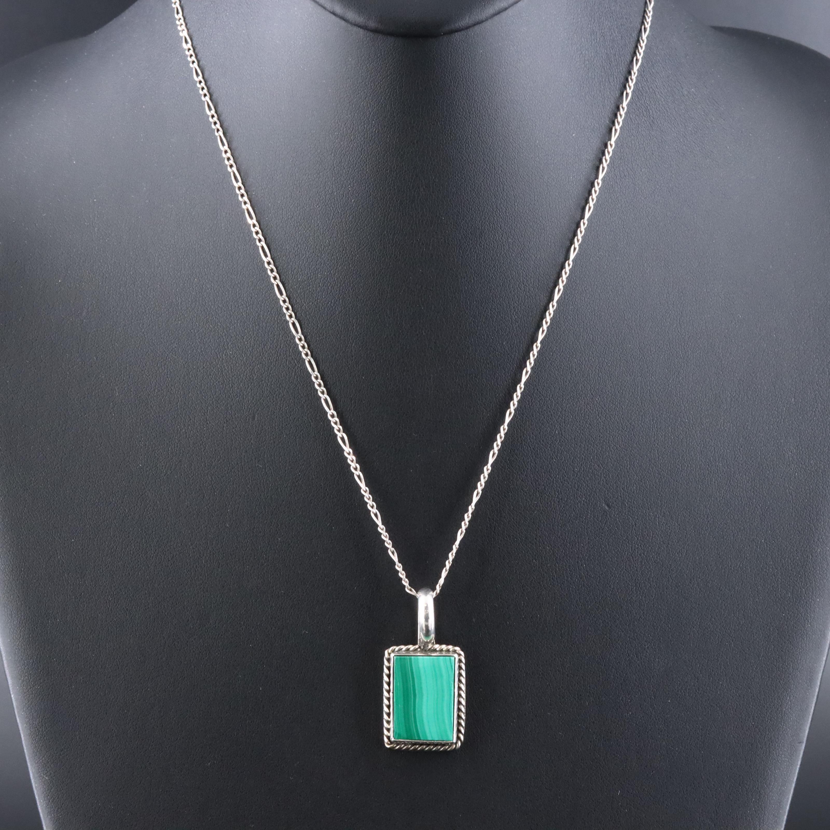 Bernyse Chavez Navajo Diné Sterling Malachite Pendant Necklace