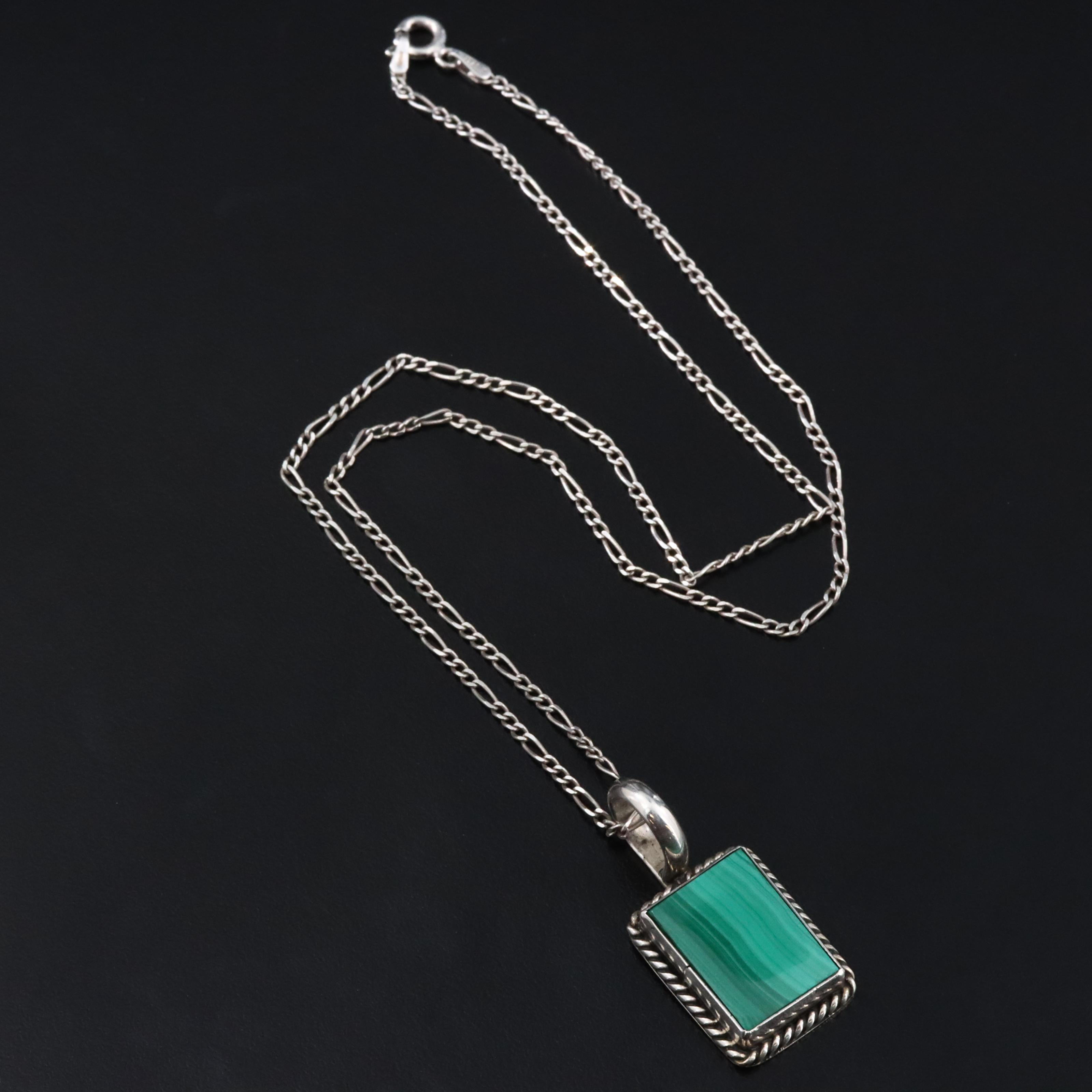 Bernyse Chavez Navajo Diné Sterling Malachite Pendant Necklace