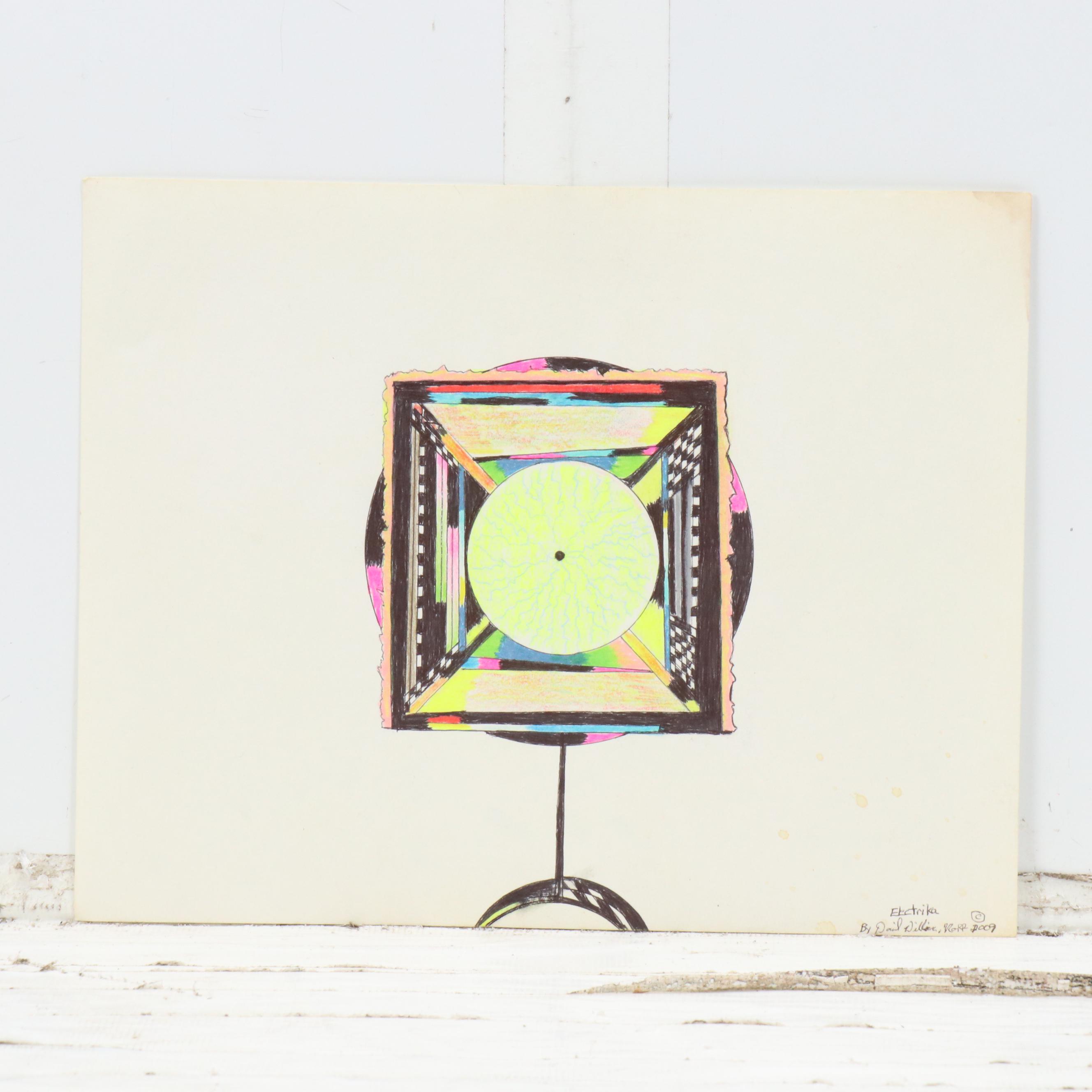 Abstract Geometric Mixed Media Drawings Including "Electrika," 2006