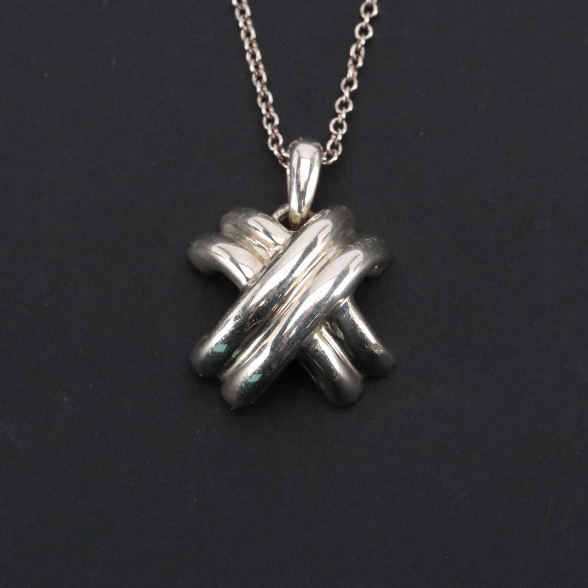 Tiffany & Co. Sterling Signature X Pendant Necklace with Case and Box