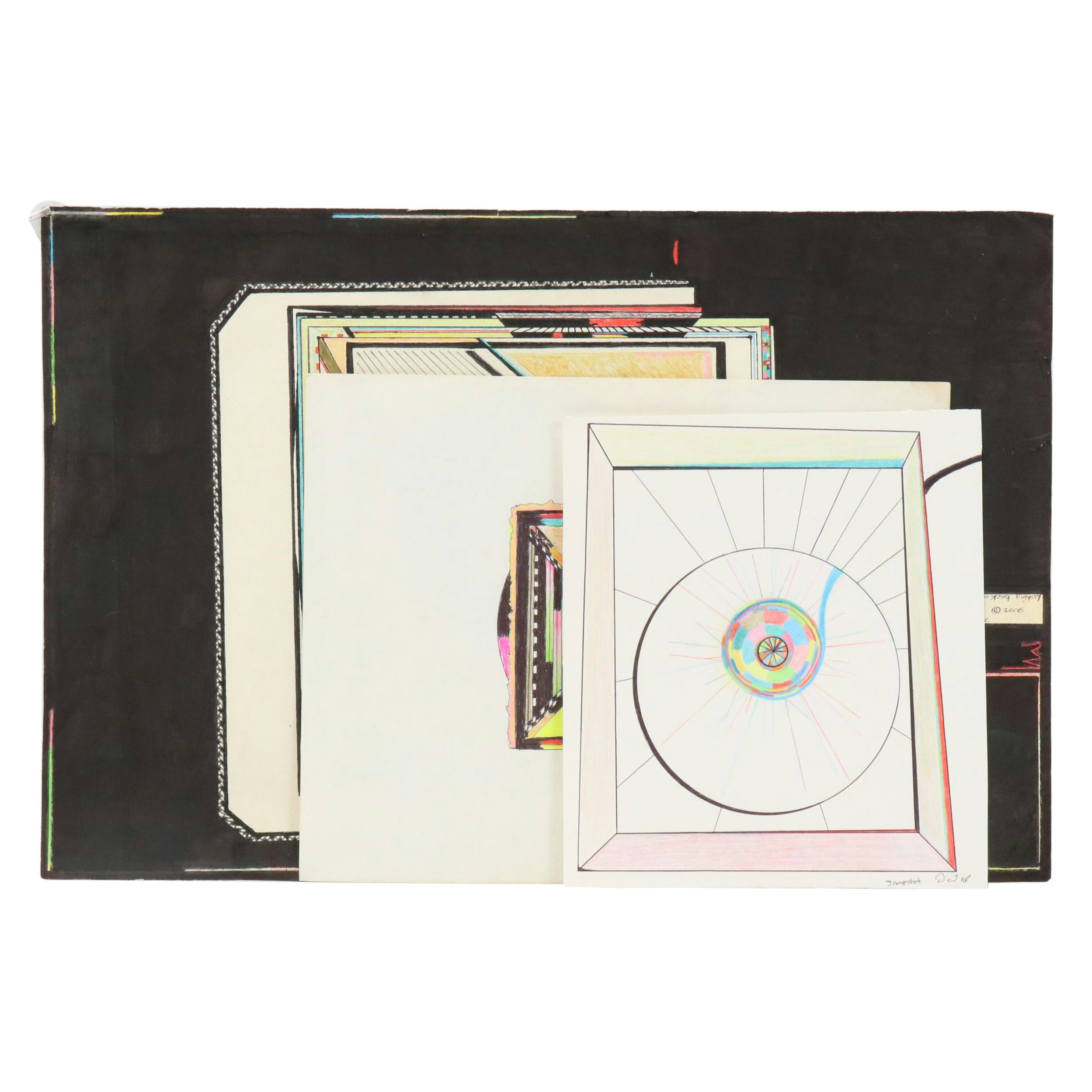 Abstract Geometric Mixed Media Drawings Including "Electrika," 2006