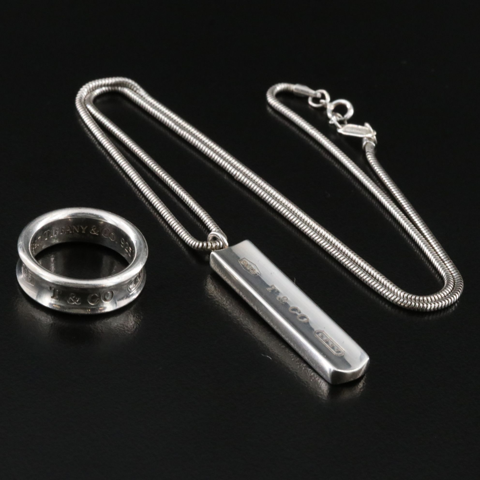 Tiffany & Co. Atlas Sterling Ring and Necklace