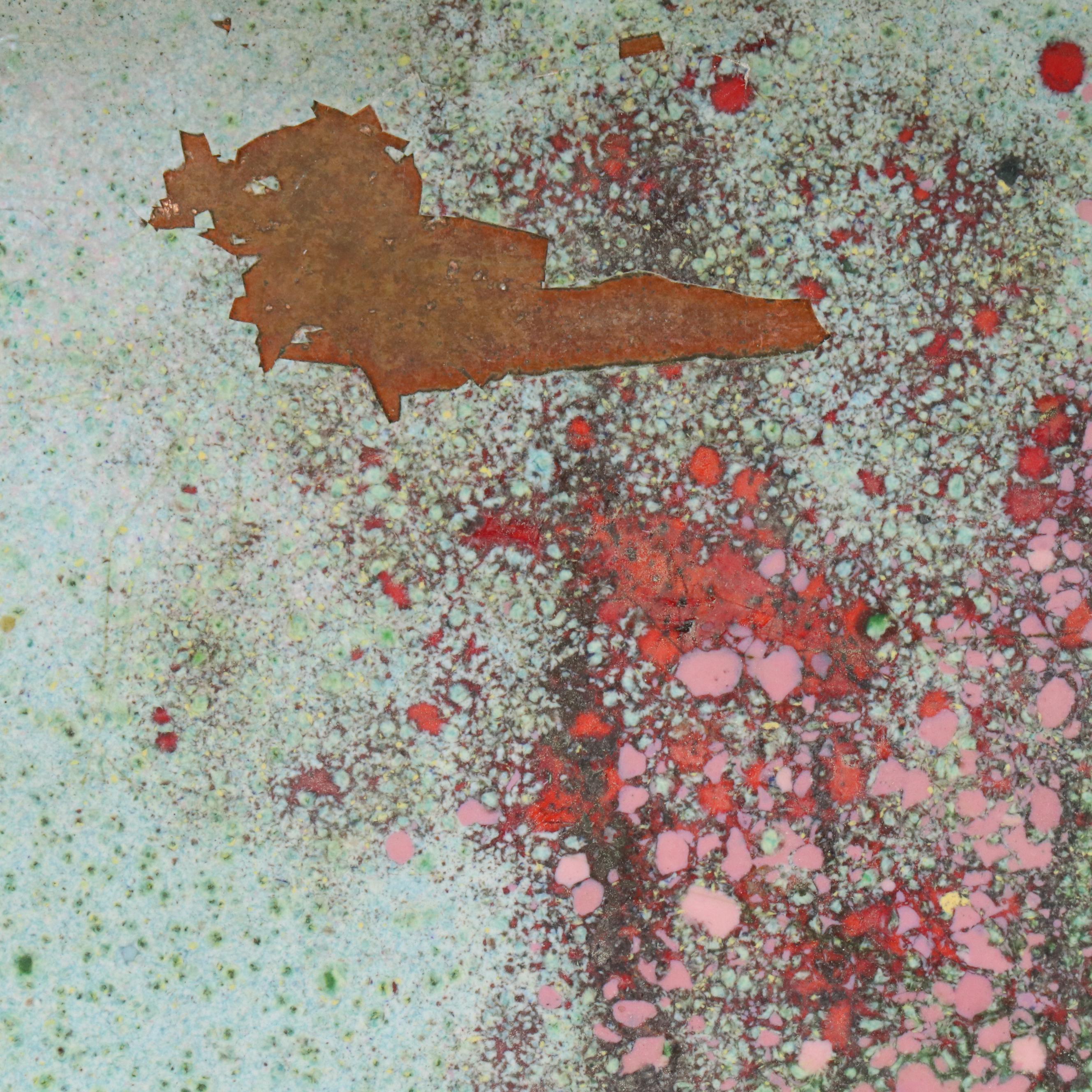 Fleming Enamel on Copper of Kneeling Girl with Flower in Landscape