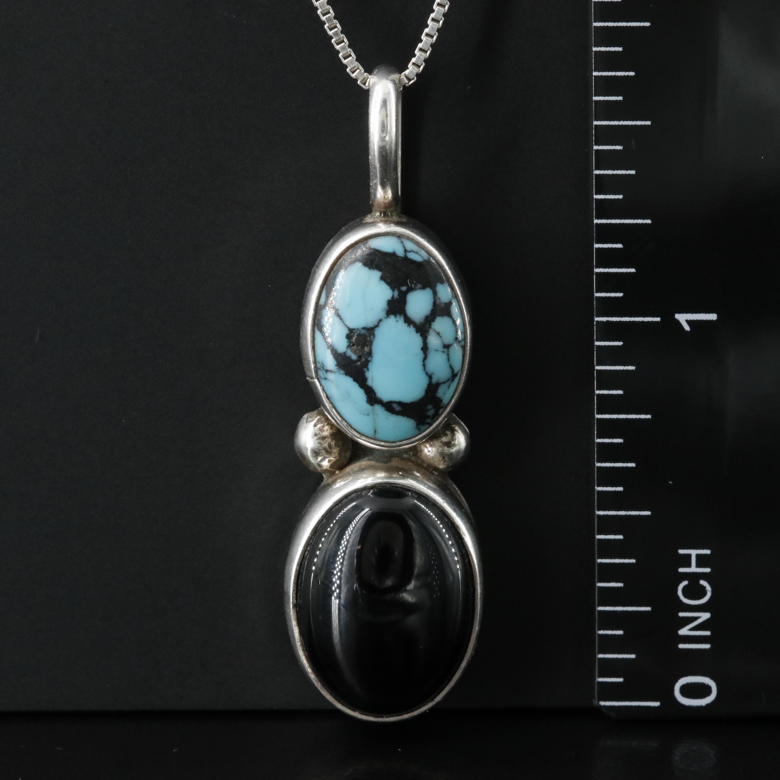 Randy Secatero Navajo Diné Sterling Turquoise and Black Onyx Pendant Necklace