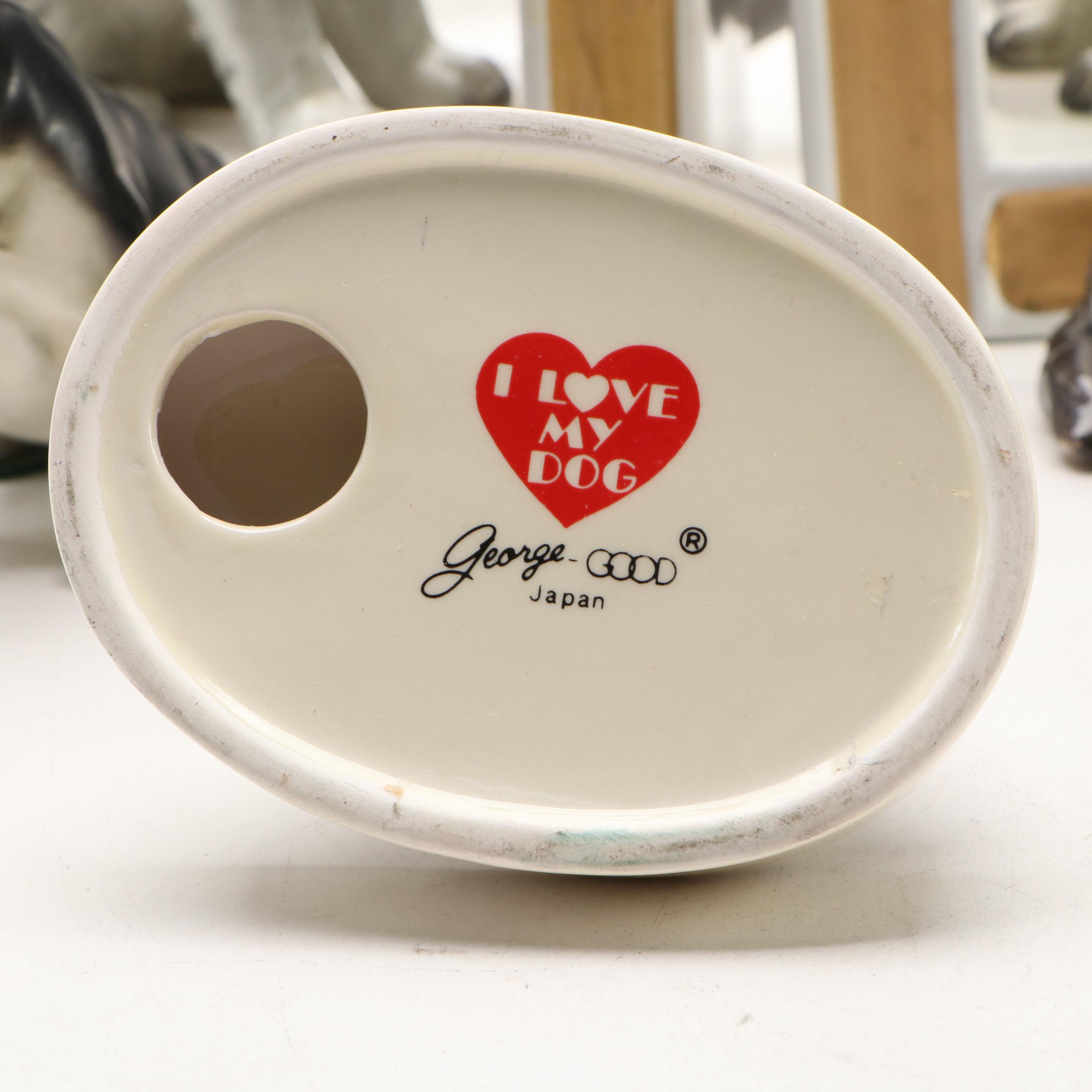 Schnauzer Dog Ceramic Bookends and Figurines, 20th C.