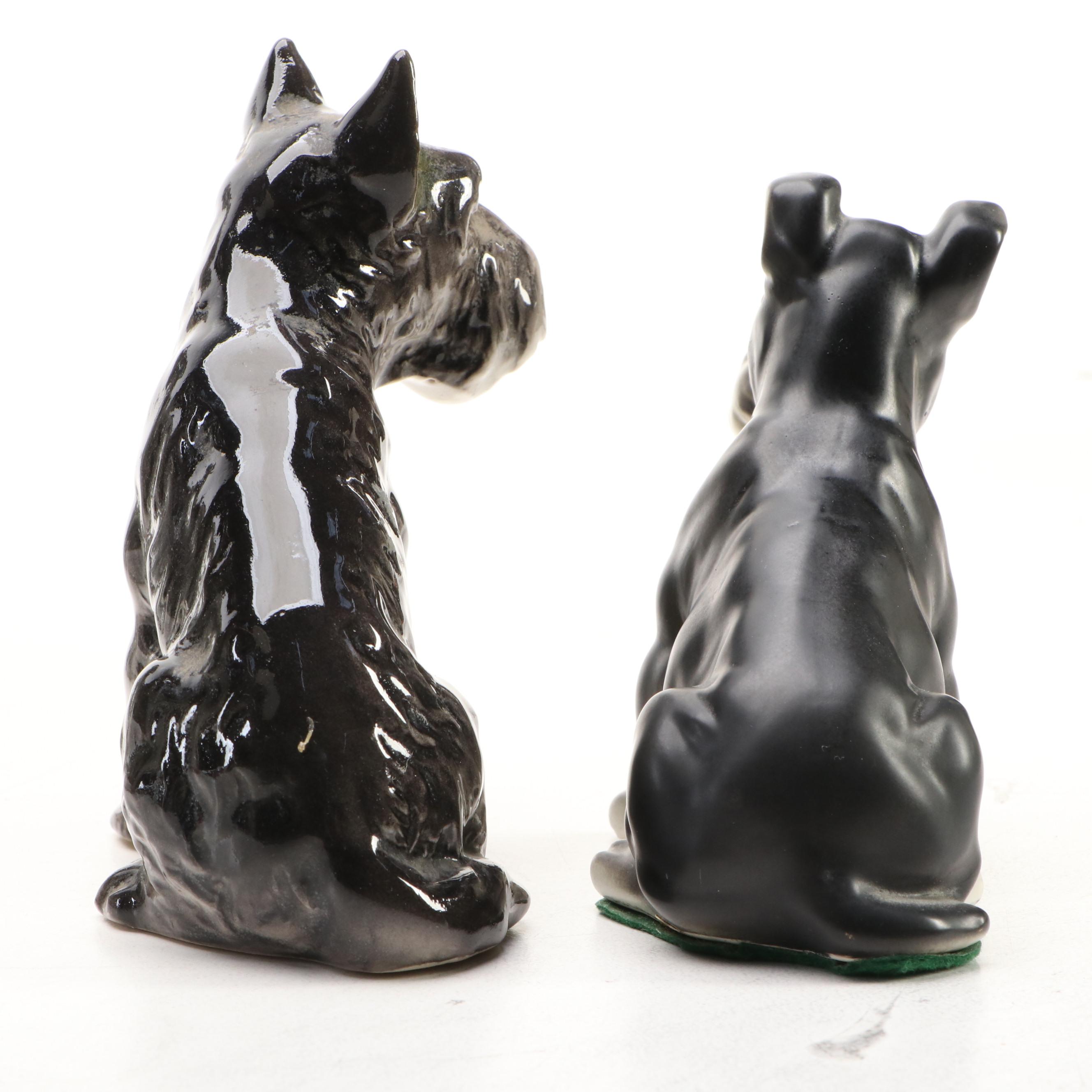 Schnauzer Dog Ceramic Bookends and Figurines, 20th C.