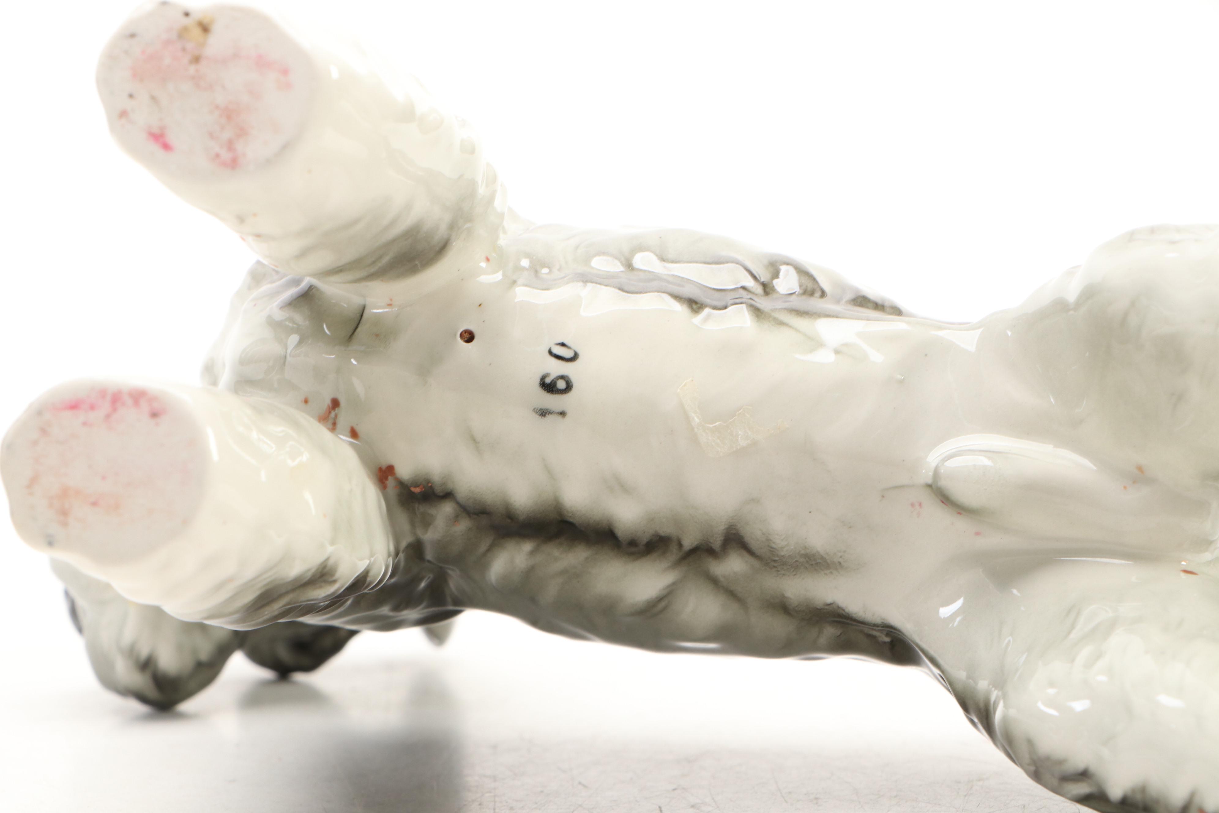 Schnauzer Dog Ceramic Bookends and Figurines, 20th C.