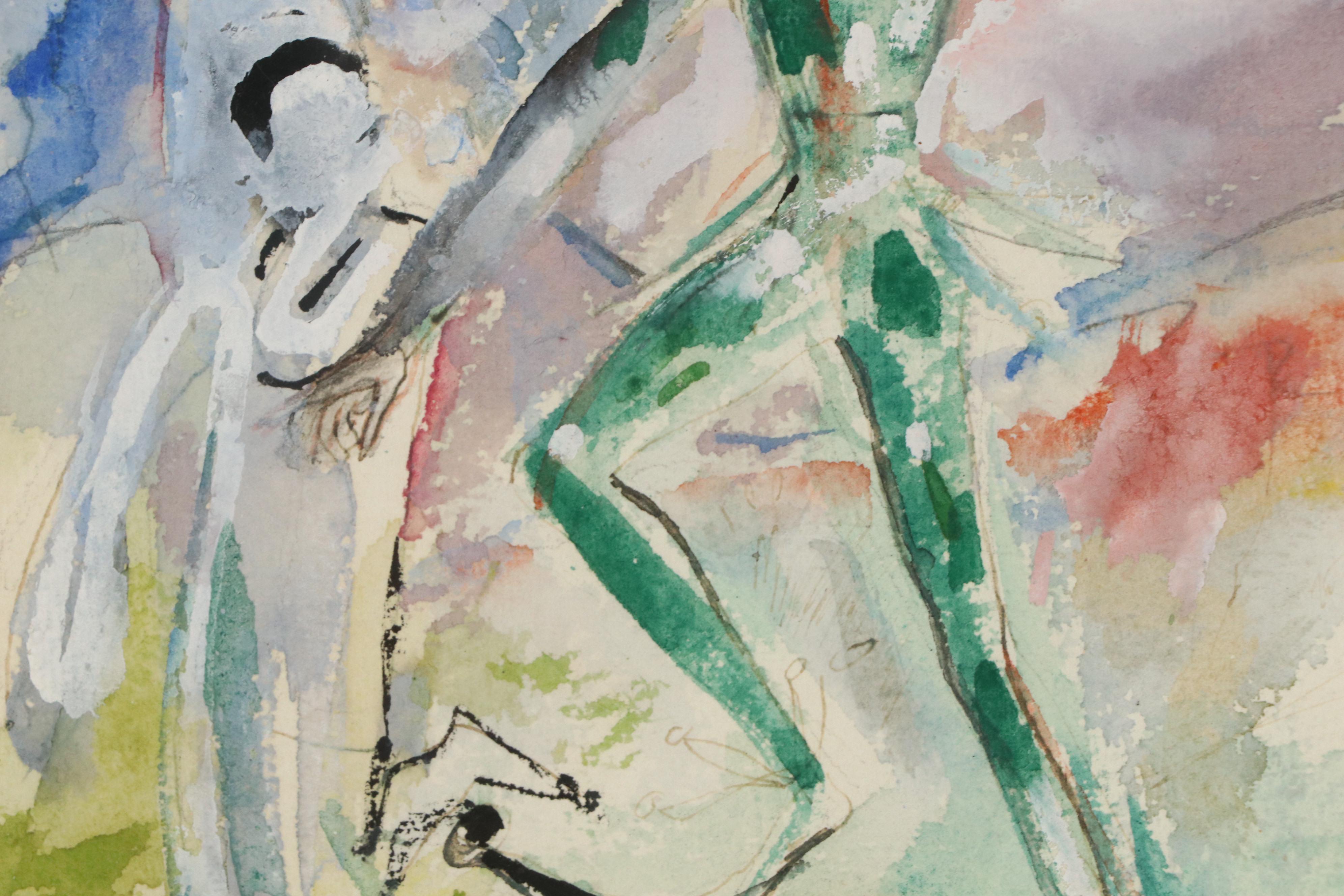 Expressionist Style Watercolor and Gouache Painting with Jester