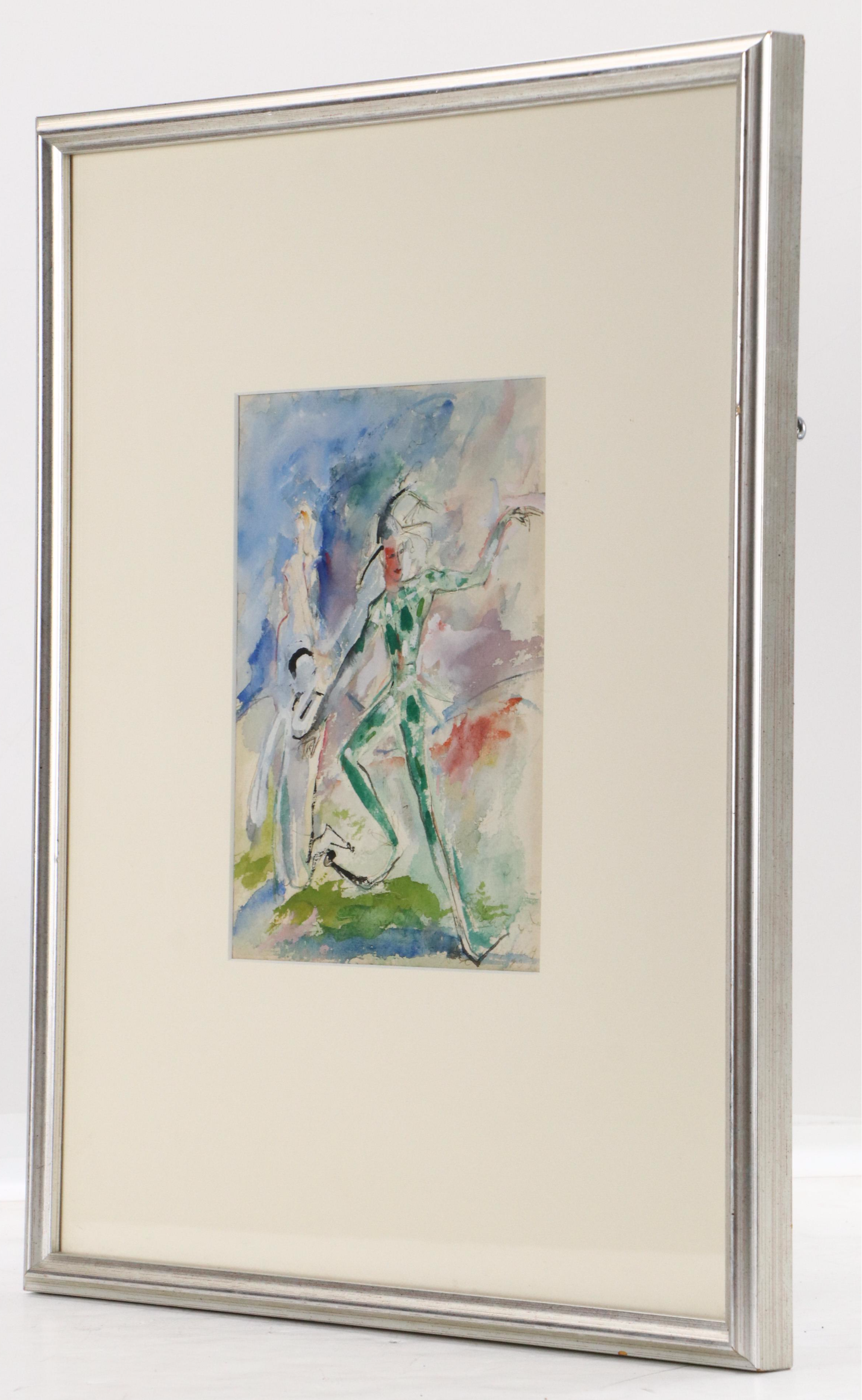 Expressionist Style Watercolor and Gouache Painting with Jester