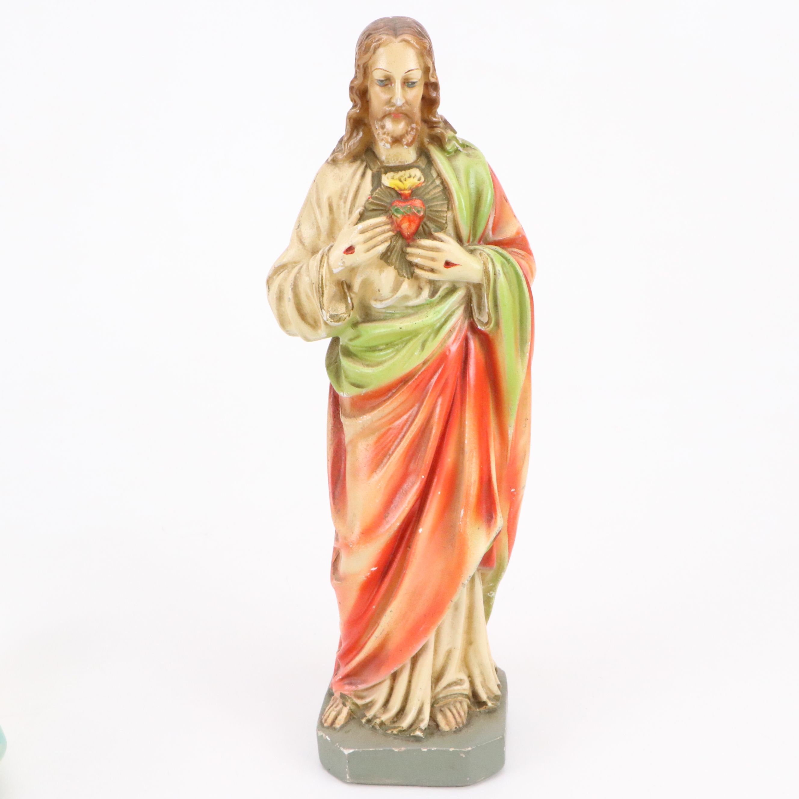 Italian Jesus Christ and Mary Chalkware Figures, 20th Century