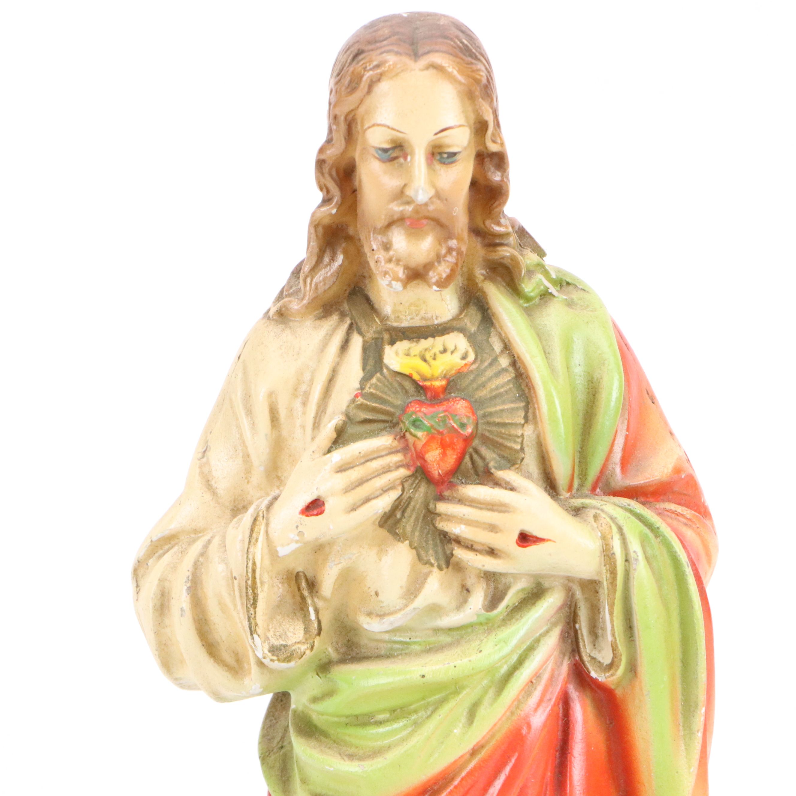 Italian Jesus Christ and Mary Chalkware Figures, 20th Century