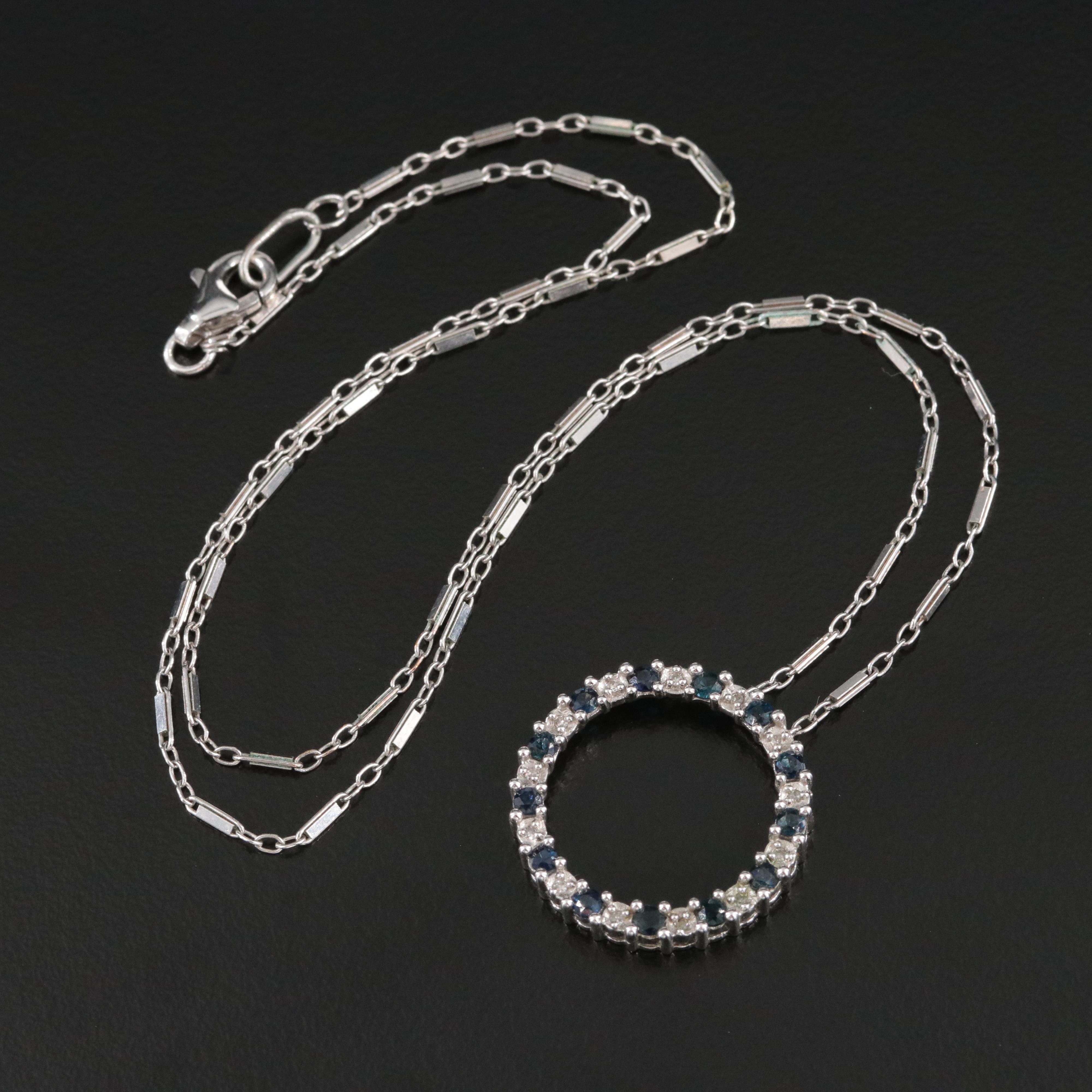 14K Sapphire and Diamond Circle Pendant Necklace