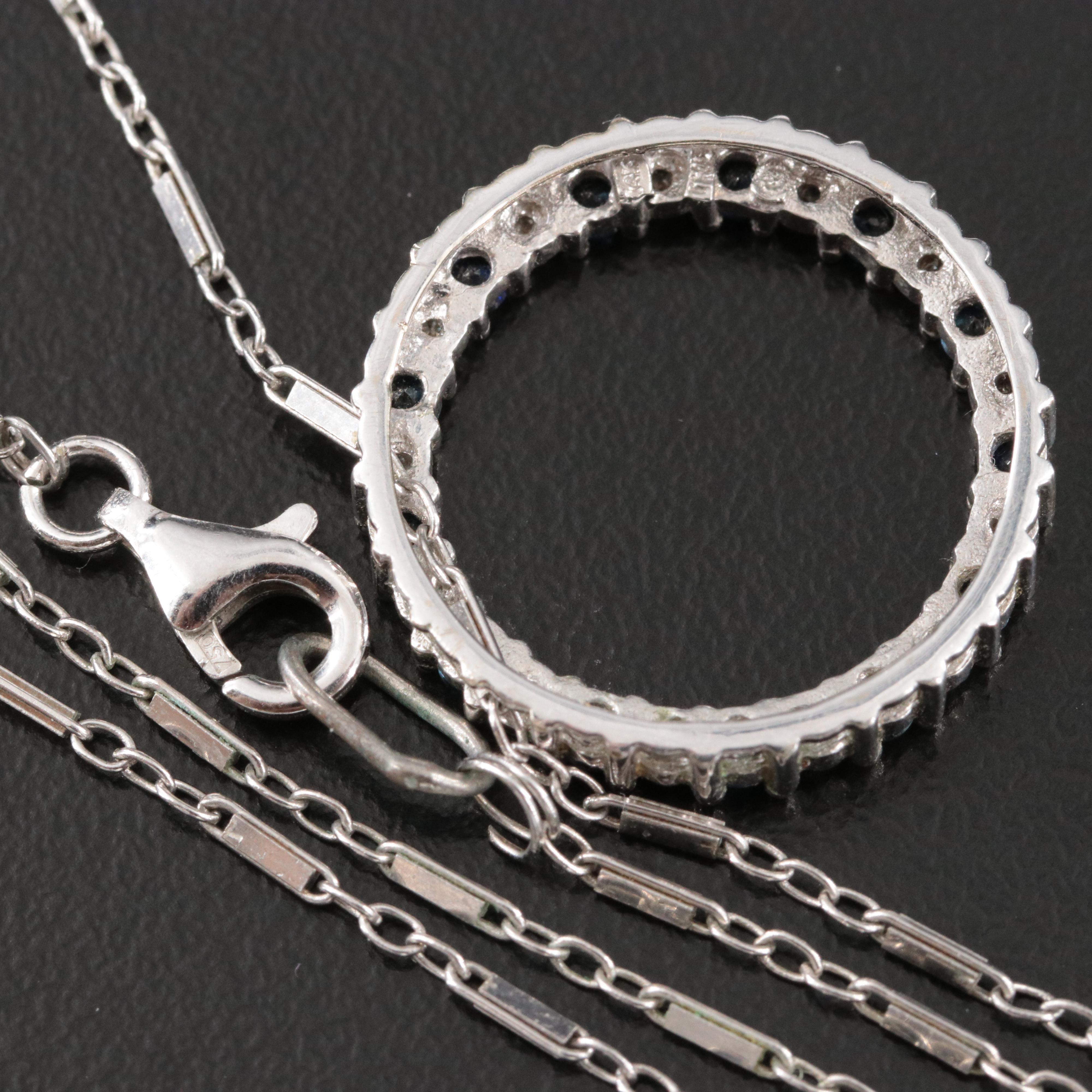 14K Sapphire and Diamond Circle Pendant Necklace