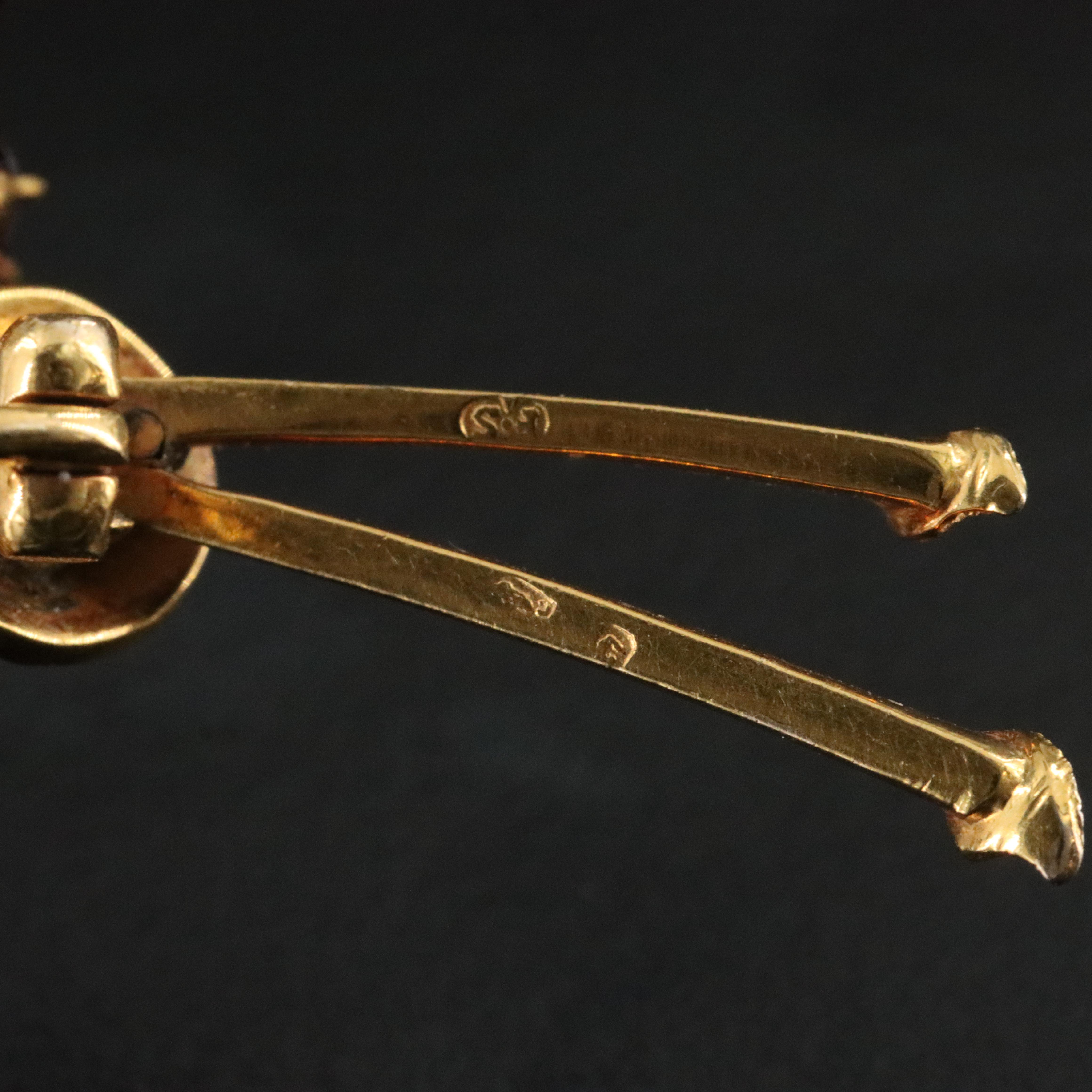 Antique 14K Garnet and Seed Pearl Floral Spray Brooch