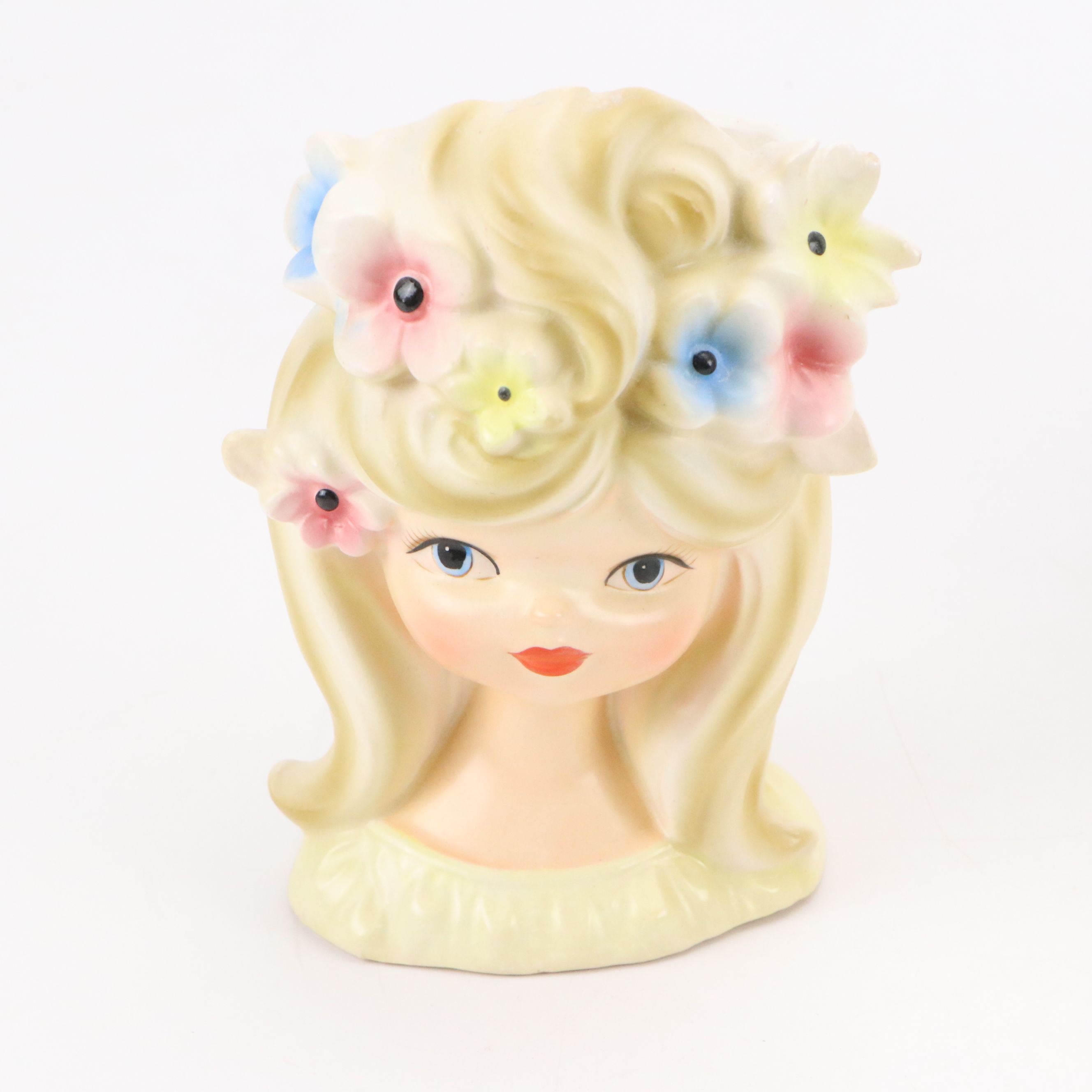 Vintage Lady Head Vases with Lillian Vernon Napkin Holder and Other Décor