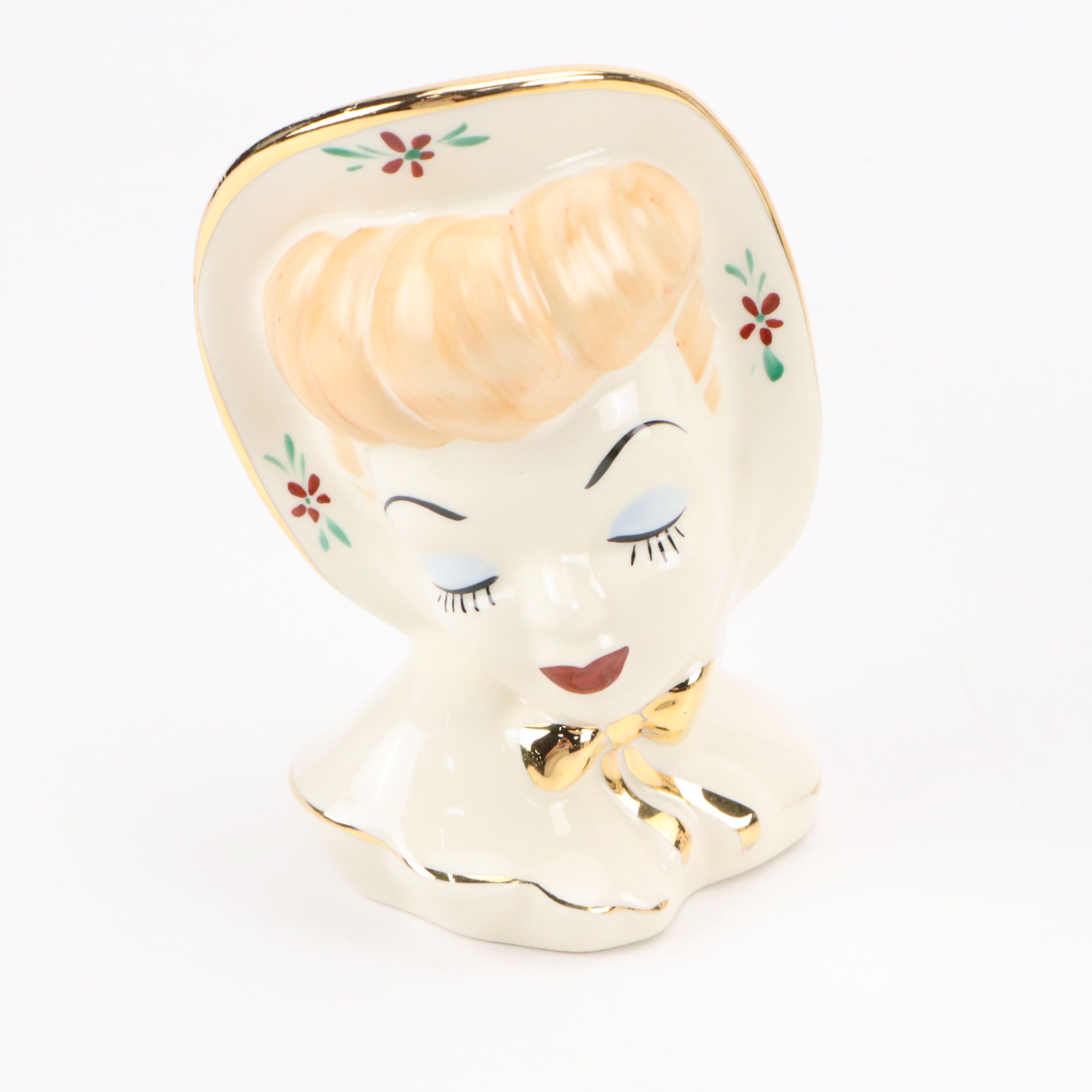 Vintage Lady Head Vases with Lillian Vernon Napkin Holder and Other Décor