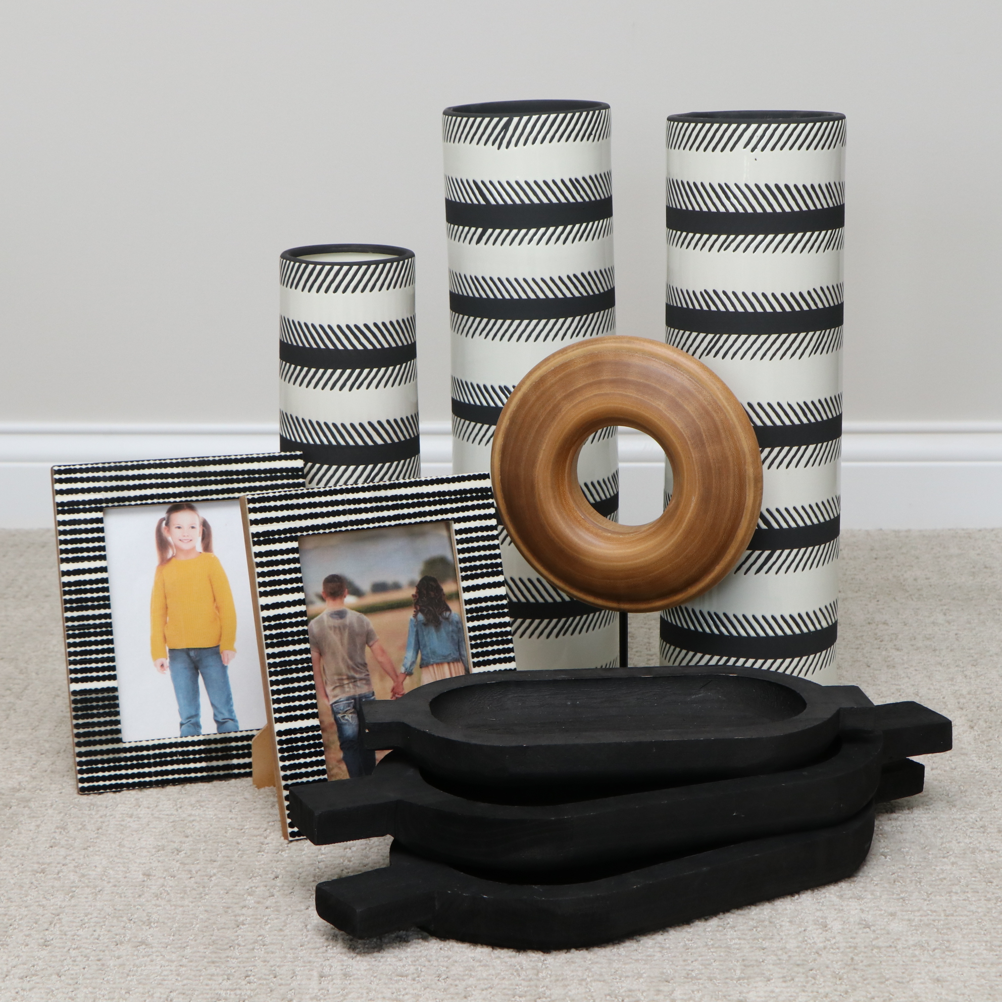 Crestview Home "Quiver" Ceramic Vases, Cyan Design Wood Disc and Other Décor