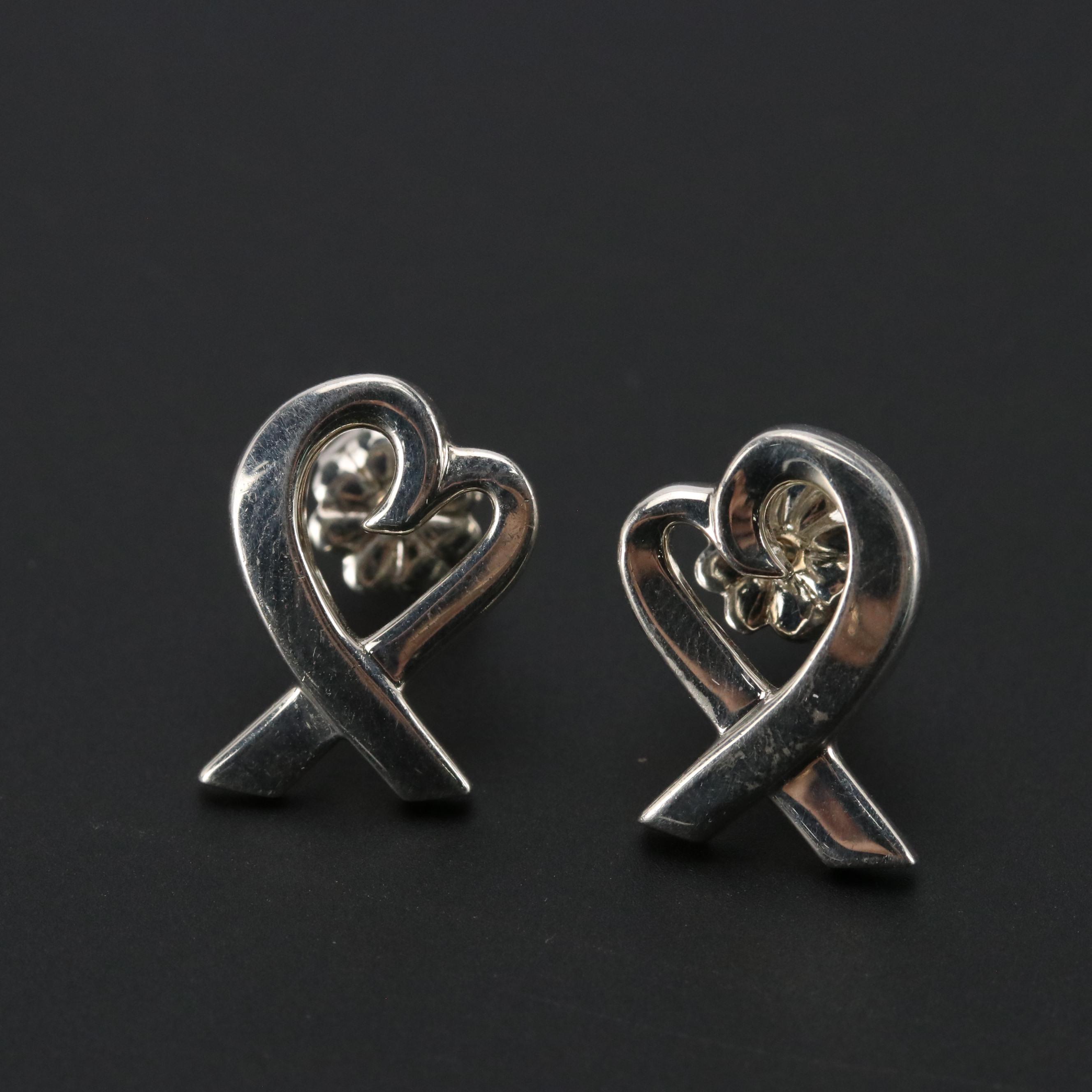 Paloma Picasso for Tiffany & Co. Sterling Loving Heart Stud Earrings with Box