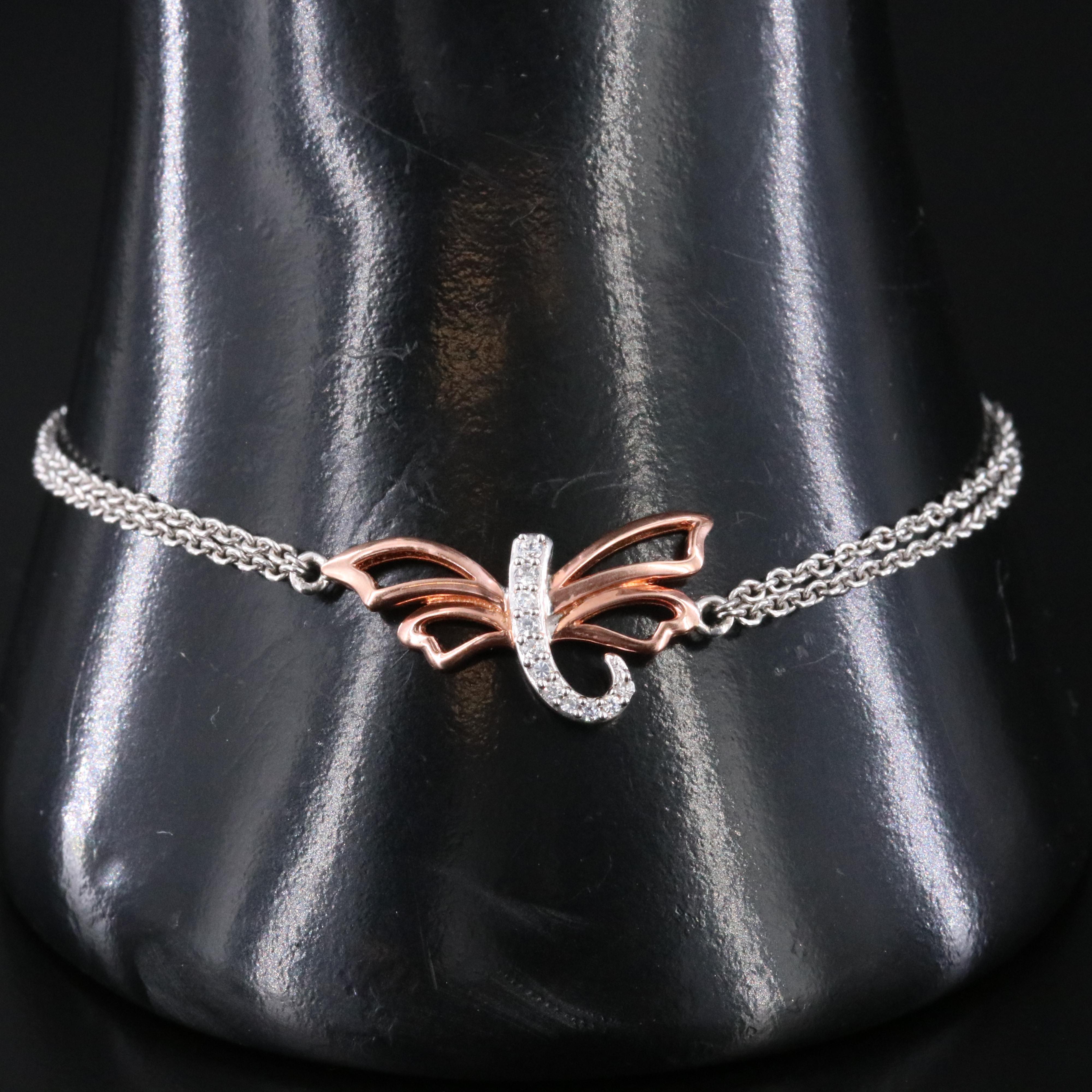 Sterling CZ Dragonfly Bracelet with Rose Tone Wings