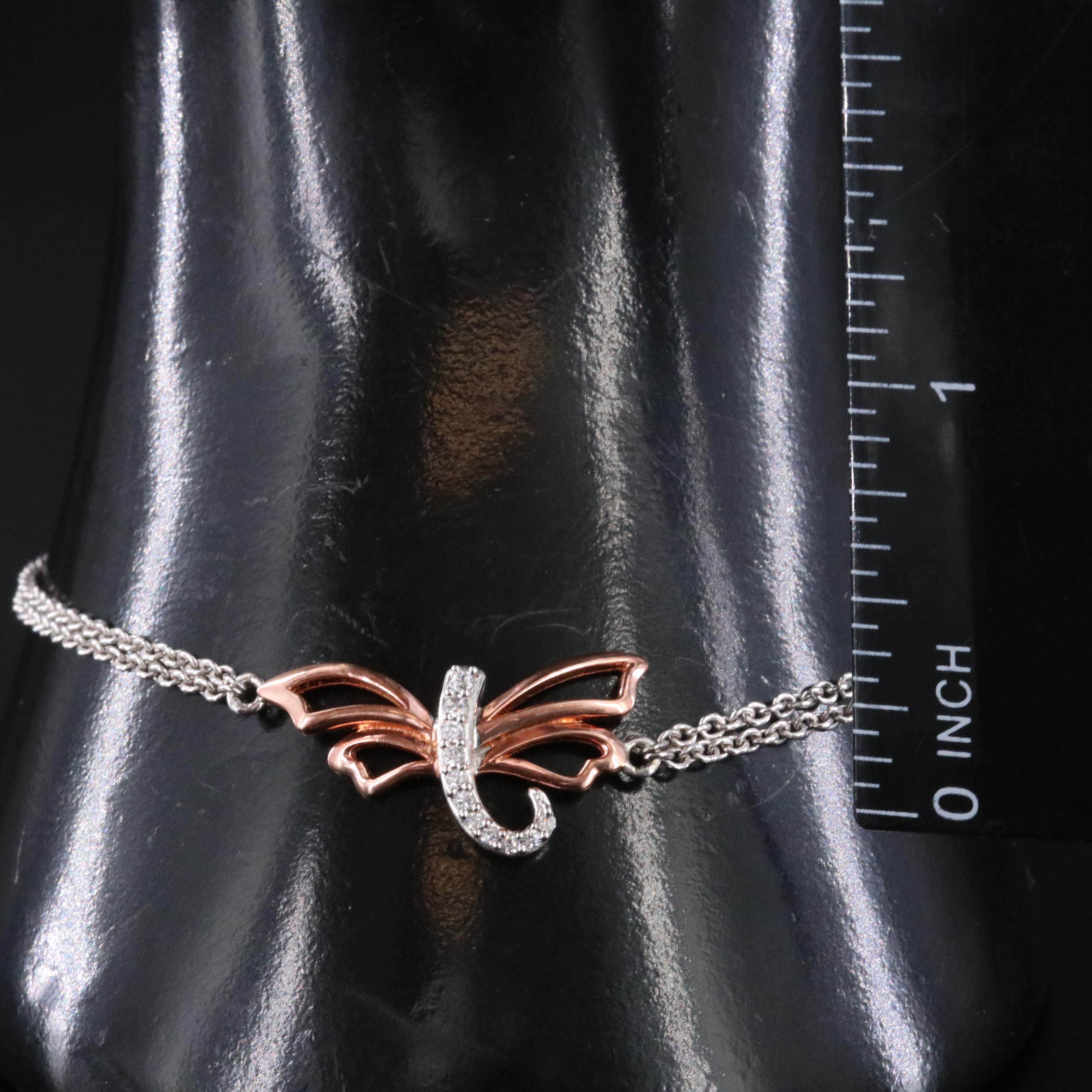 Sterling CZ Dragonfly Bracelet with Rose Tone Wings