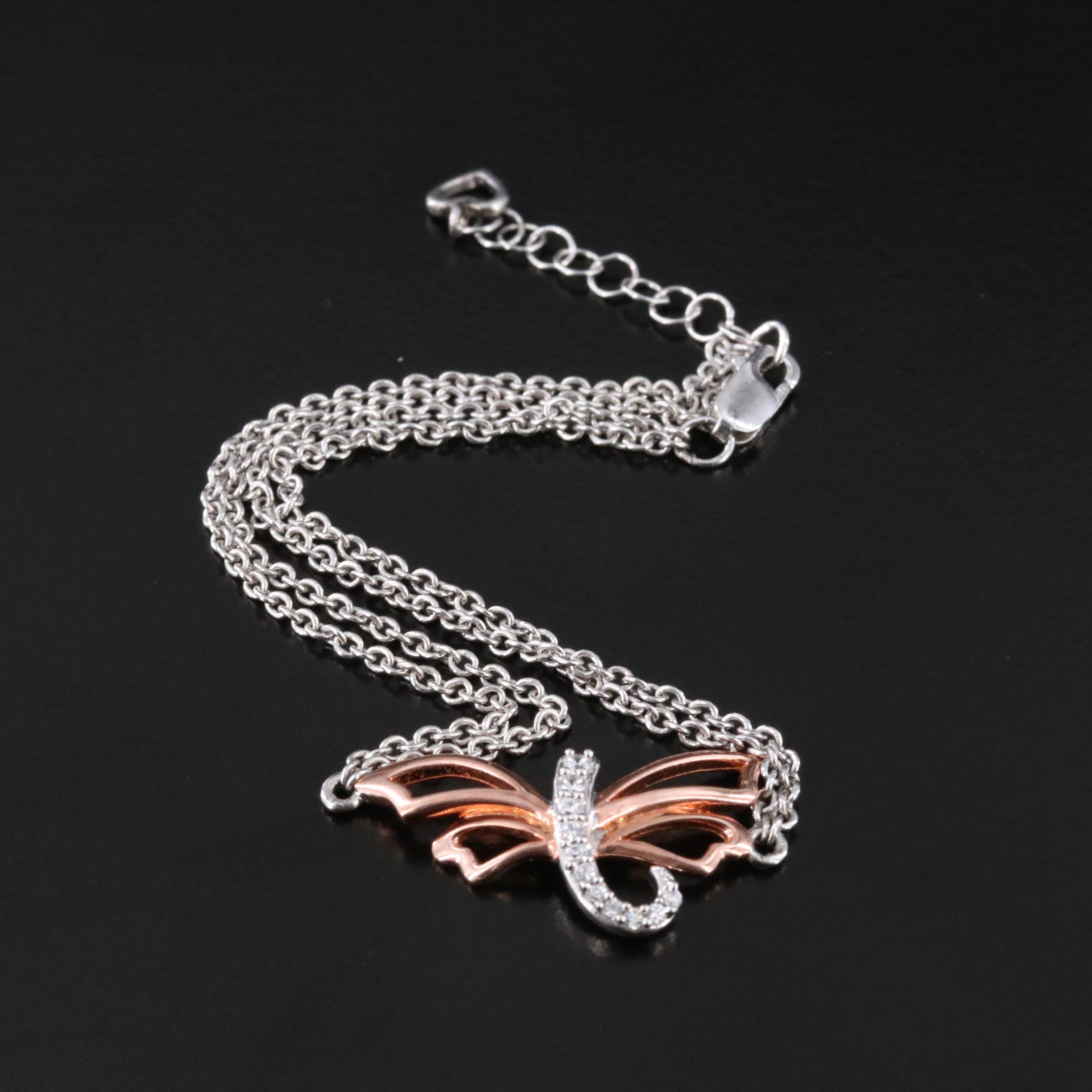 Sterling CZ Dragonfly Bracelet with Rose Tone Wings