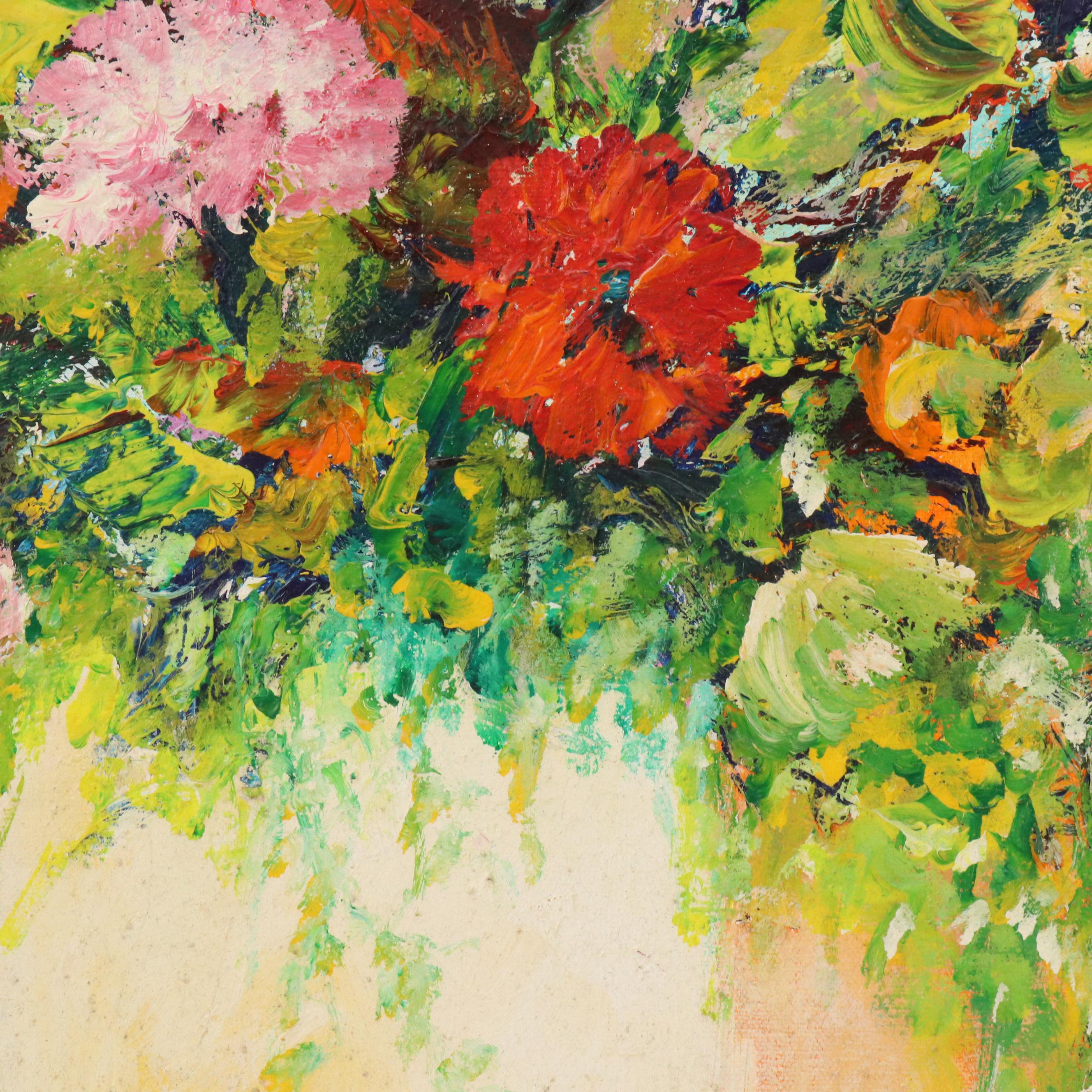 Rino Li Causi Still Life Oil Painting of Pink and Red Bouquet in Vase