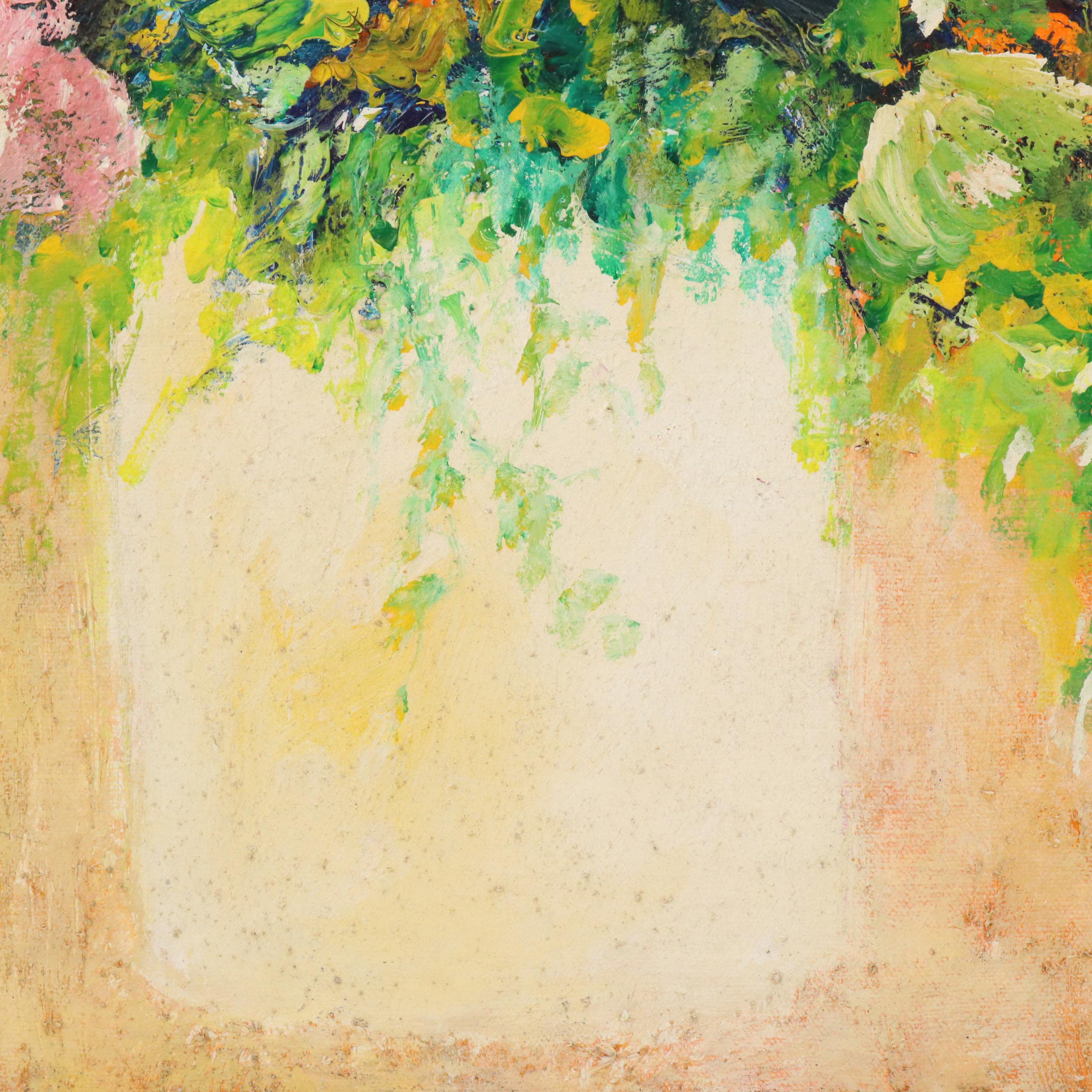 Rino Li Causi Still Life Oil Painting of Pink and Red Bouquet in Vase