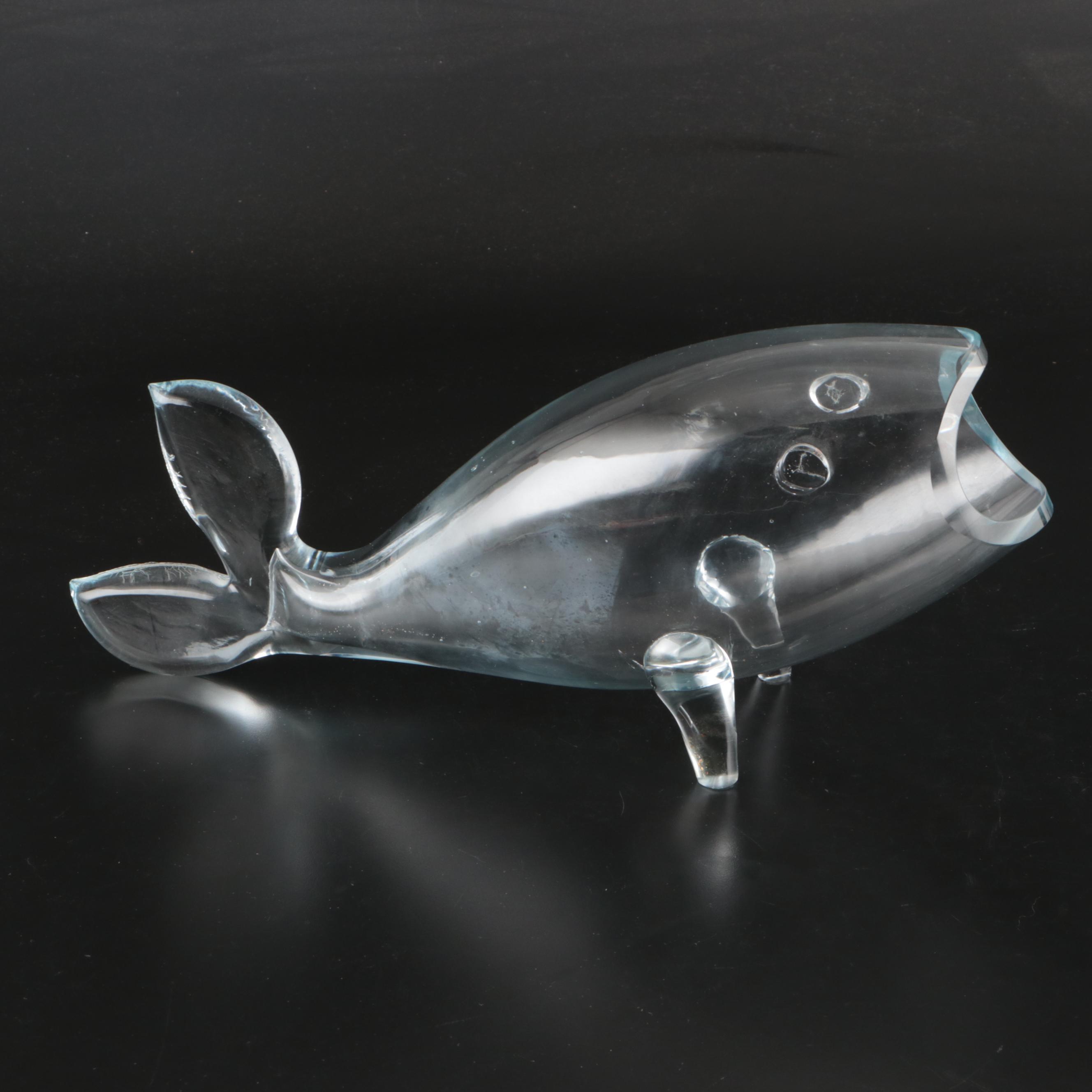 Blenko Style Crystal Whale Vase