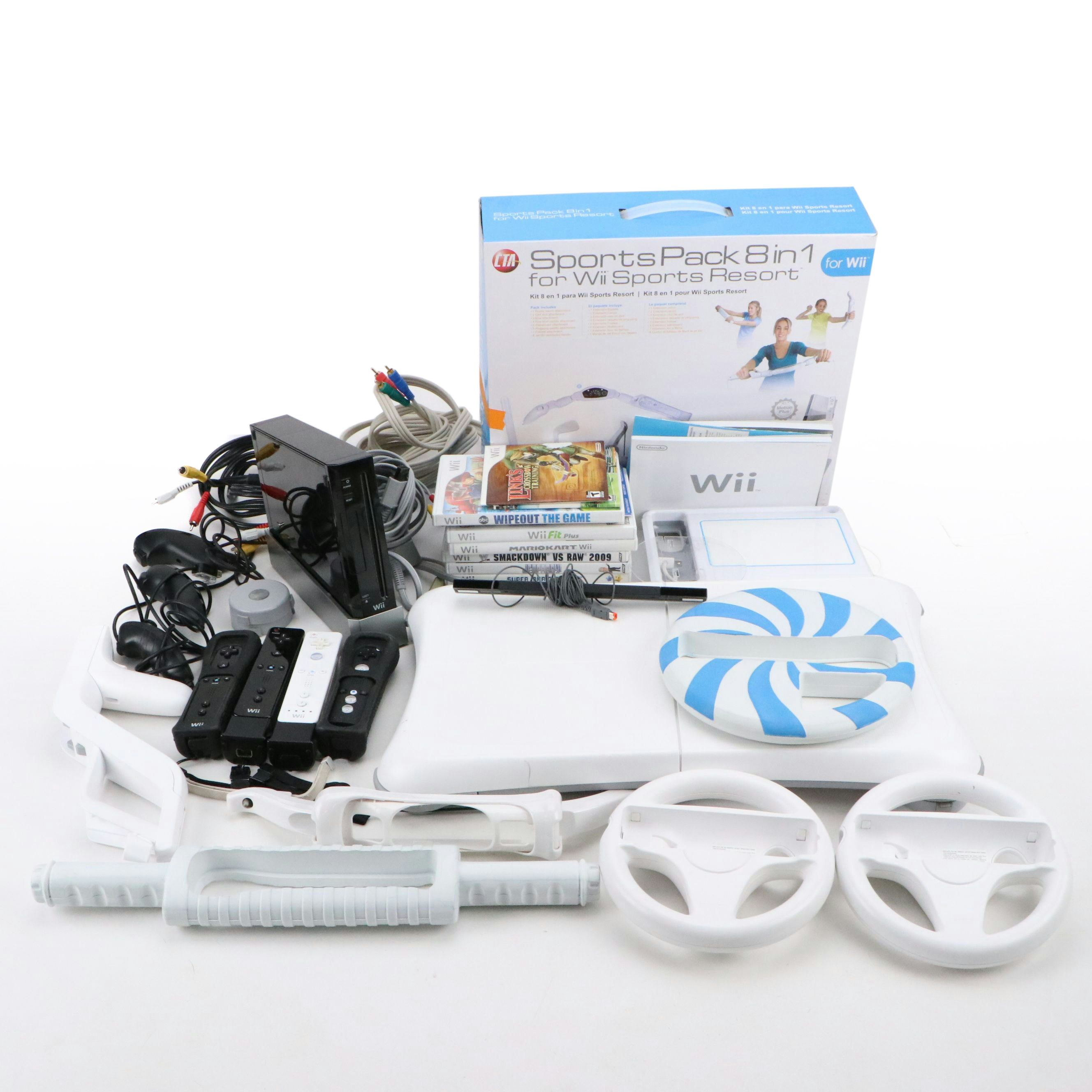 Nintendo Wii with Wii Fit, Wii Sports, and Other Games and Accessories