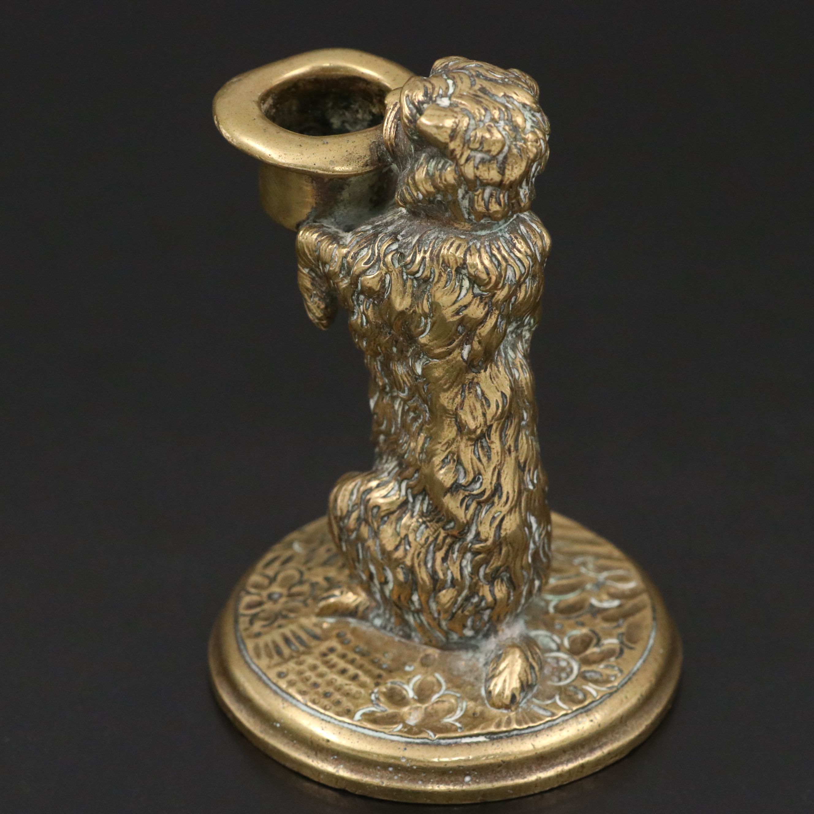 Cast Brass Begging Terrier with Top Hat Candlestick