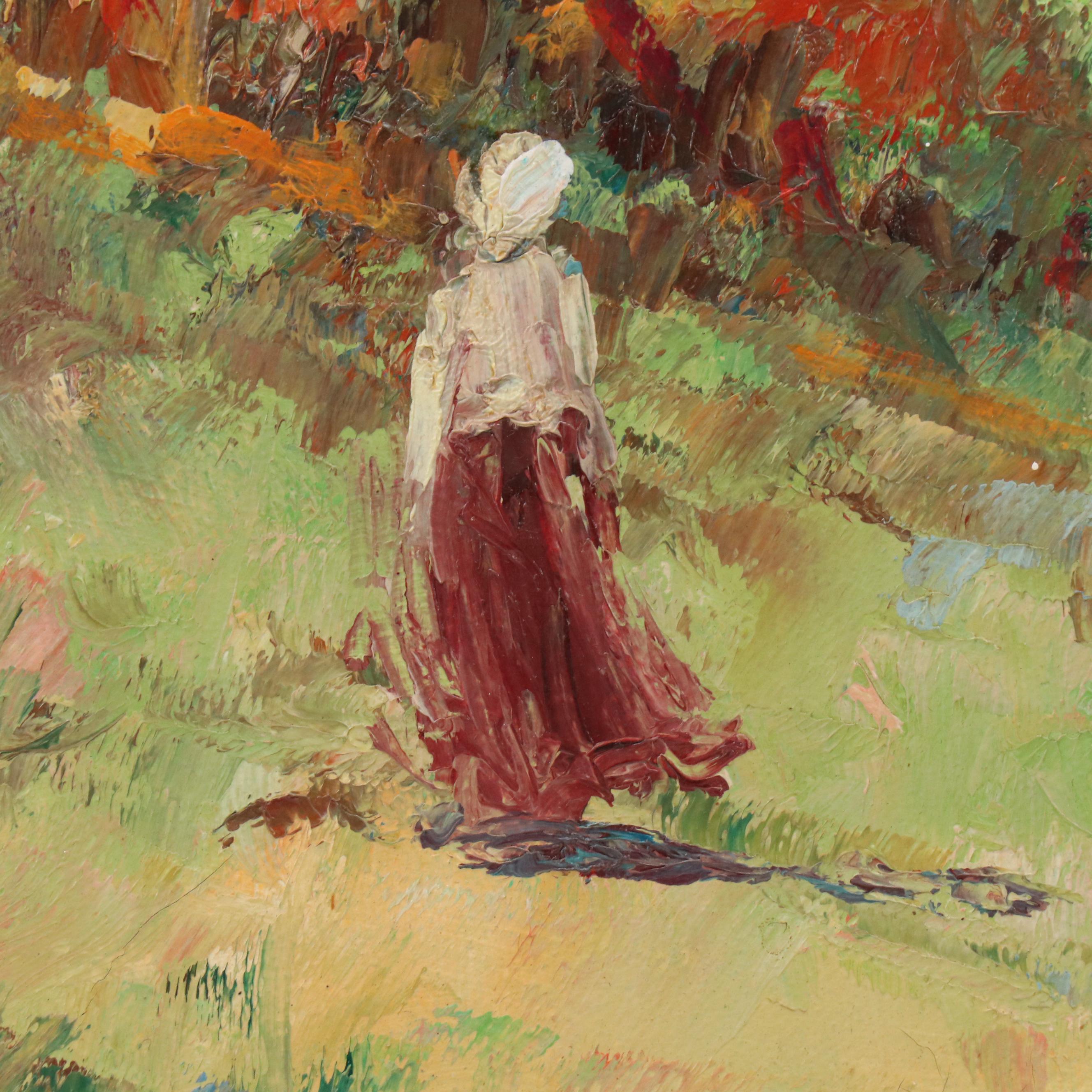 John Adamos Manol Impressionistic Landscape with Figure, 20th Century