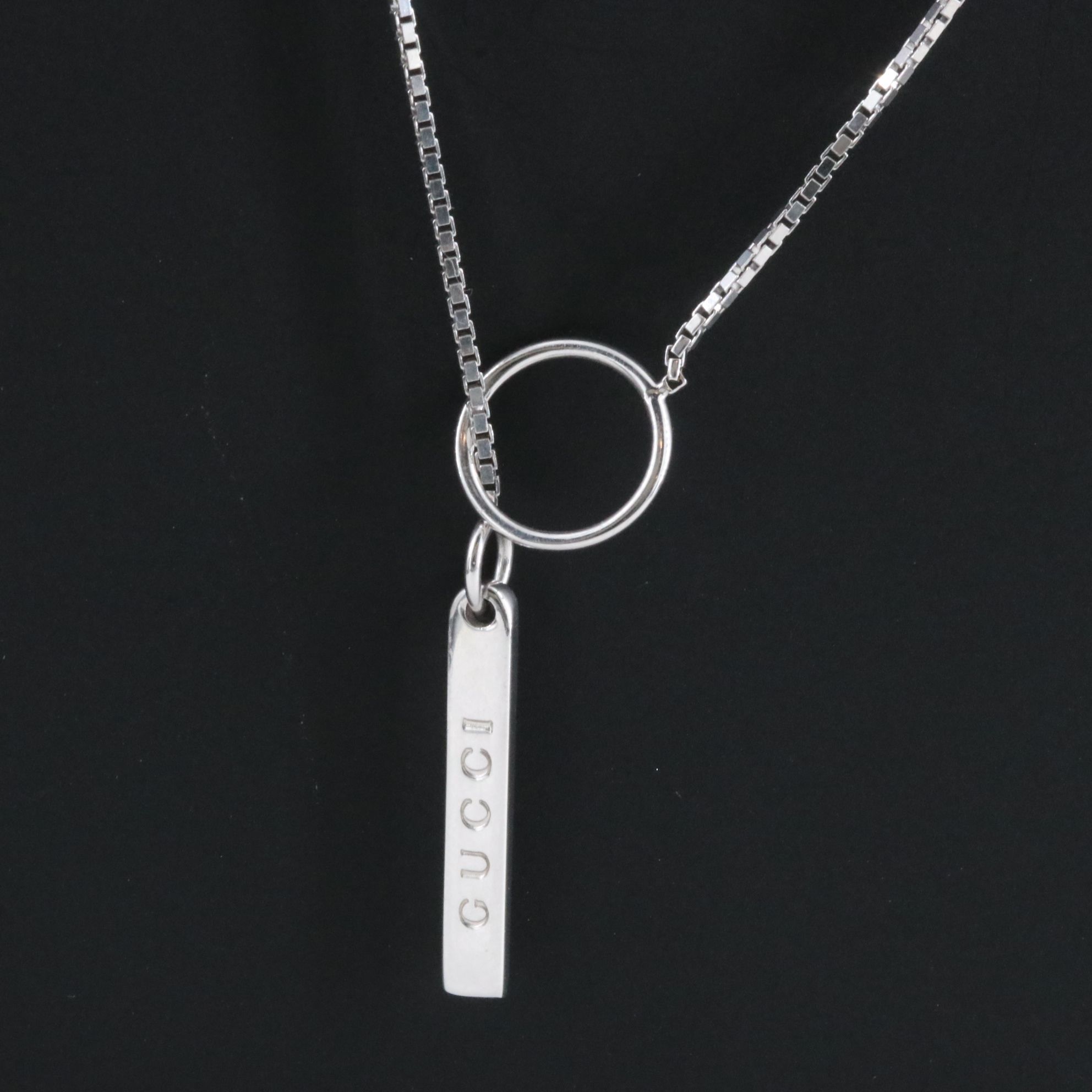 Gucci 18K Logo Plate Lariat Necklace