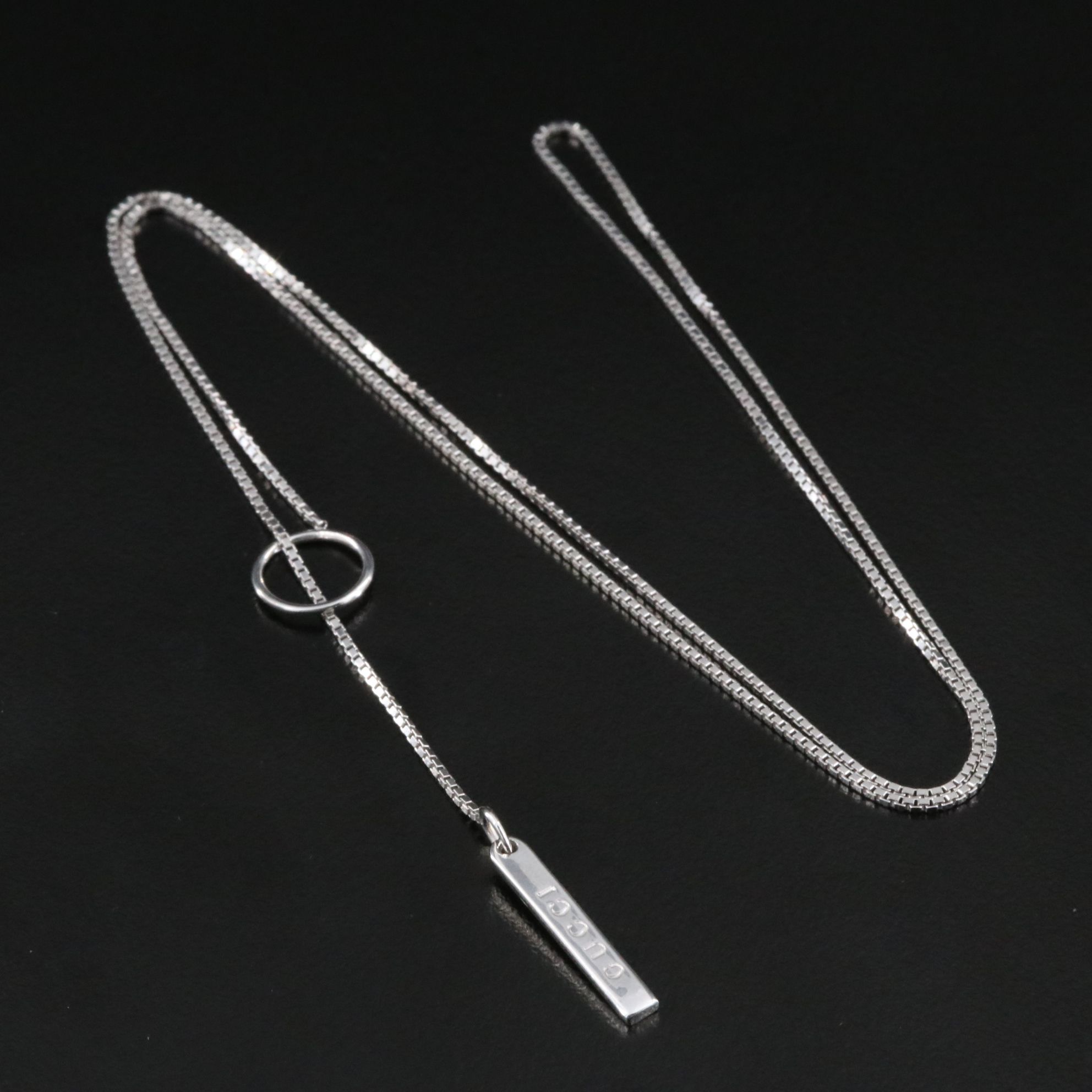 Gucci 18K Logo Plate Lariat Necklace